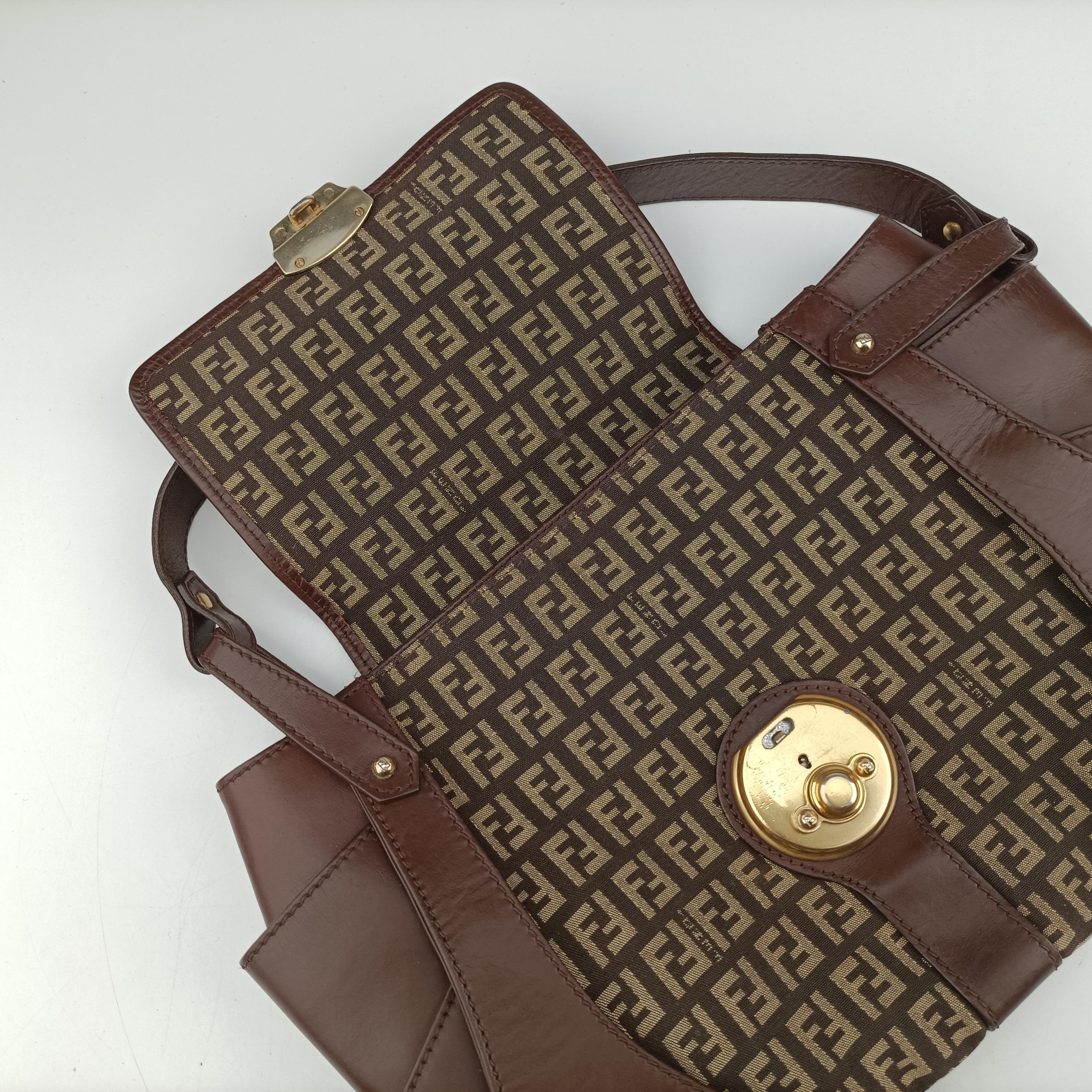 Pre-owned Fendi Zucchino Borsa Brown canvas×leather 8BR423 shoulderbag | stylenewstar