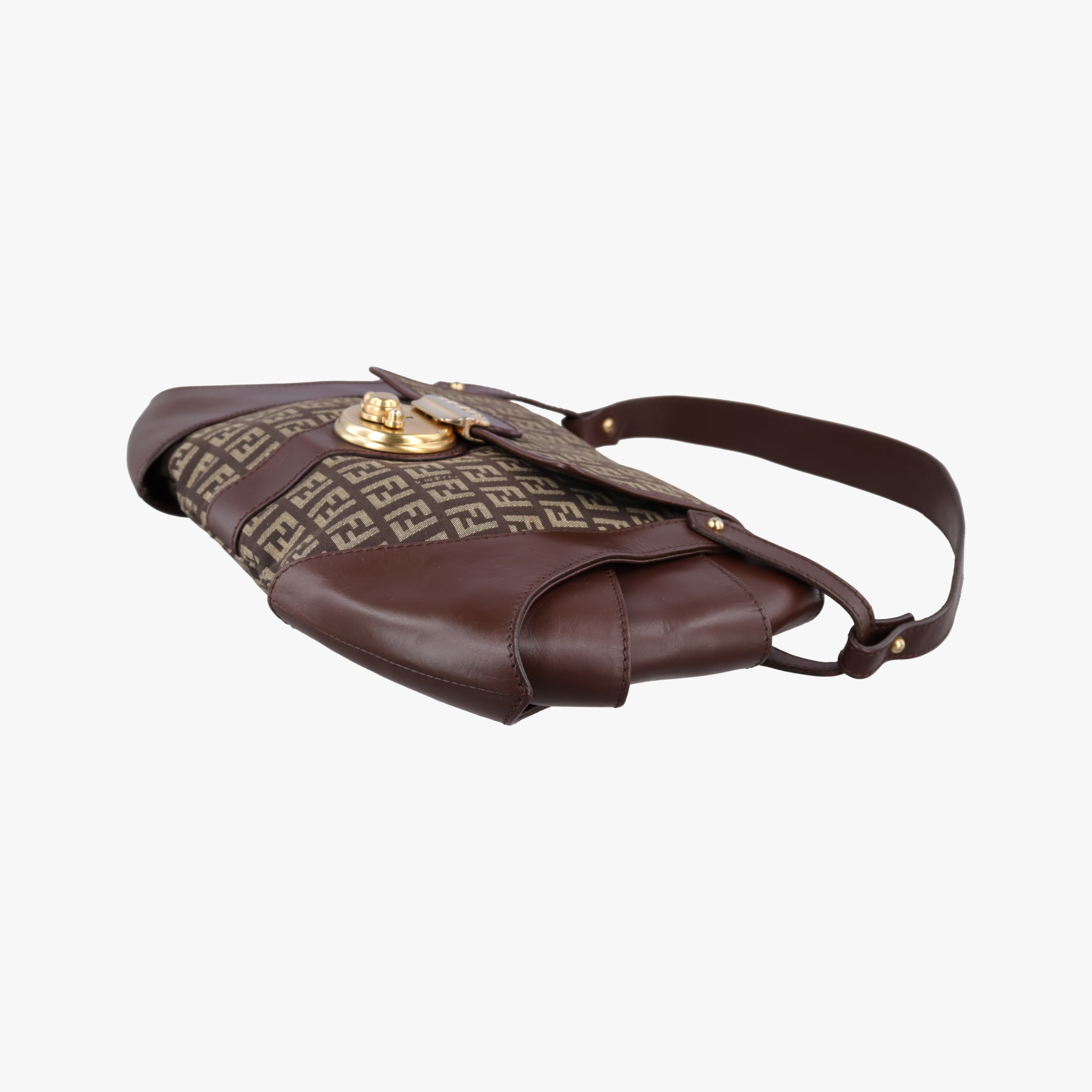 Pre-owned Fendi Zucchino Borsa Brown canvas×leather 8BR423 shoulderbag | stylenewstar