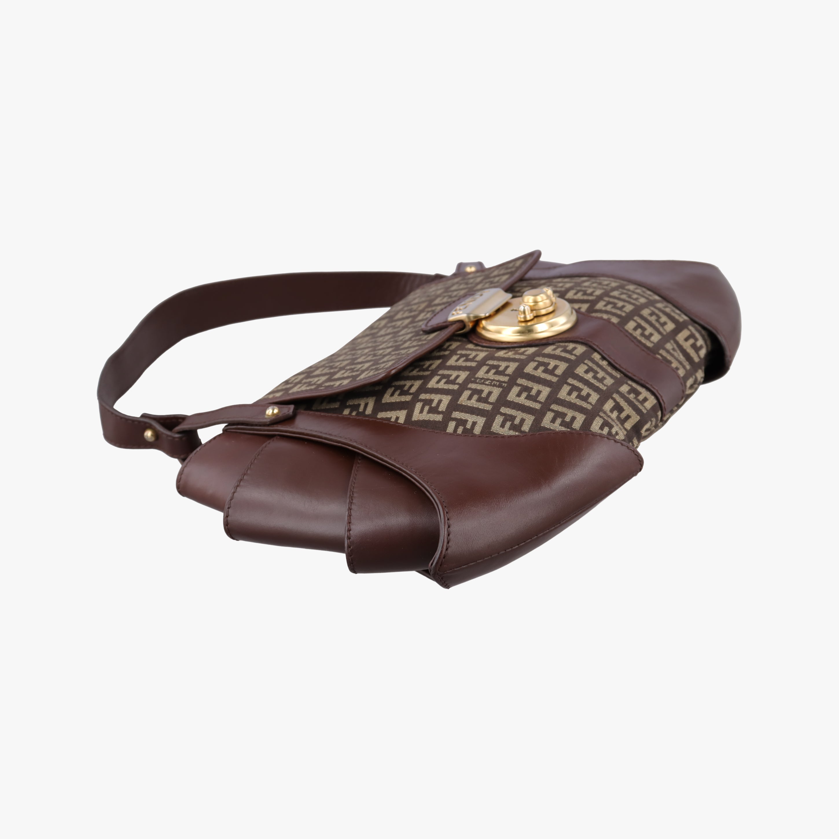 Pre-owned Fendi Zucchino Borsa Brown canvas×leather 8BR423 shoulderbag | stylenewstar