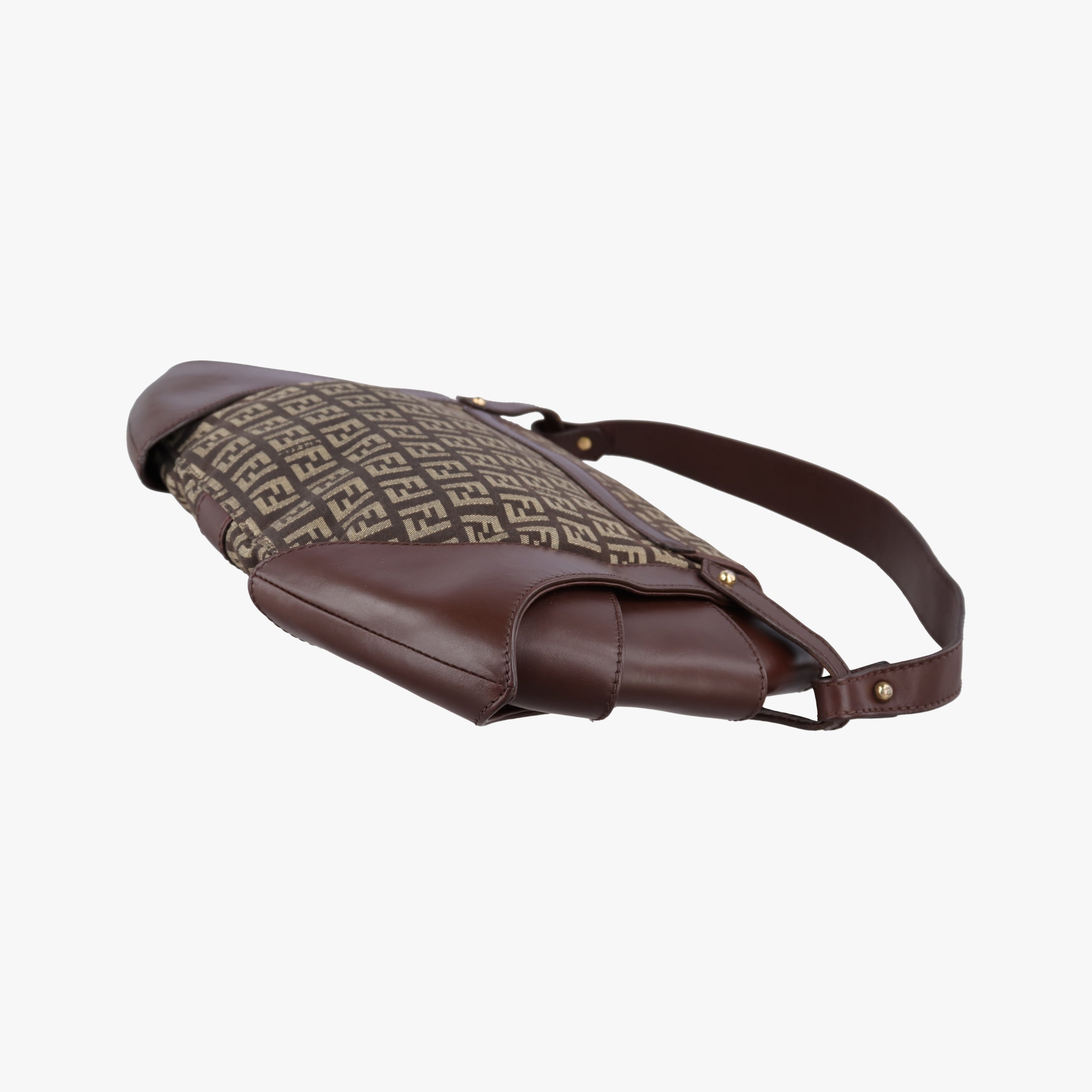 Pre-owned Fendi Zucchino Borsa Brown canvas×leather 8BR423 shoulderbag | stylenewstar