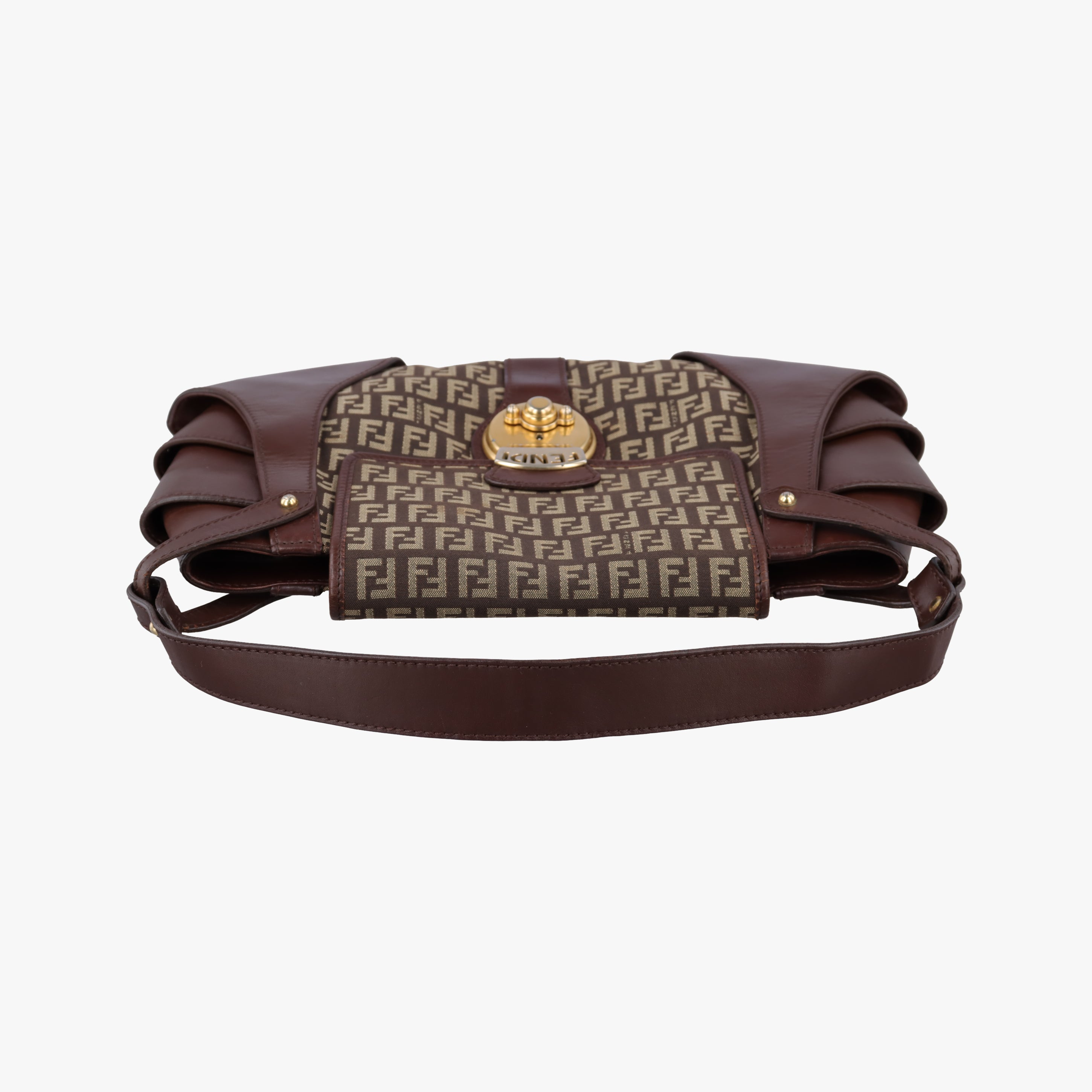 Pre-owned Fendi Zucchino Borsa Brown canvas×leather 8BR423 shoulderbag | stylenewstar