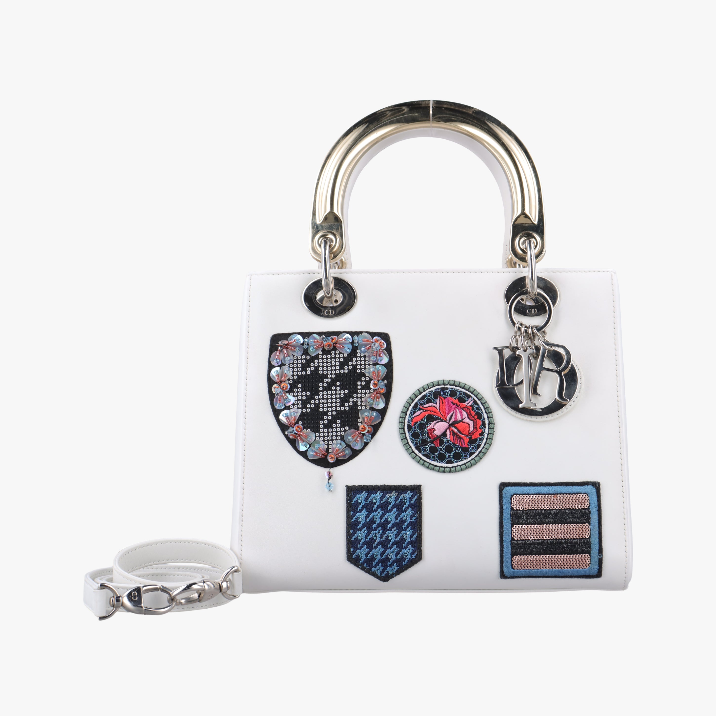 Pre-owned Christian Dior Lady Dior White×Multicolour Leather  shoulderbag | stylenewstar