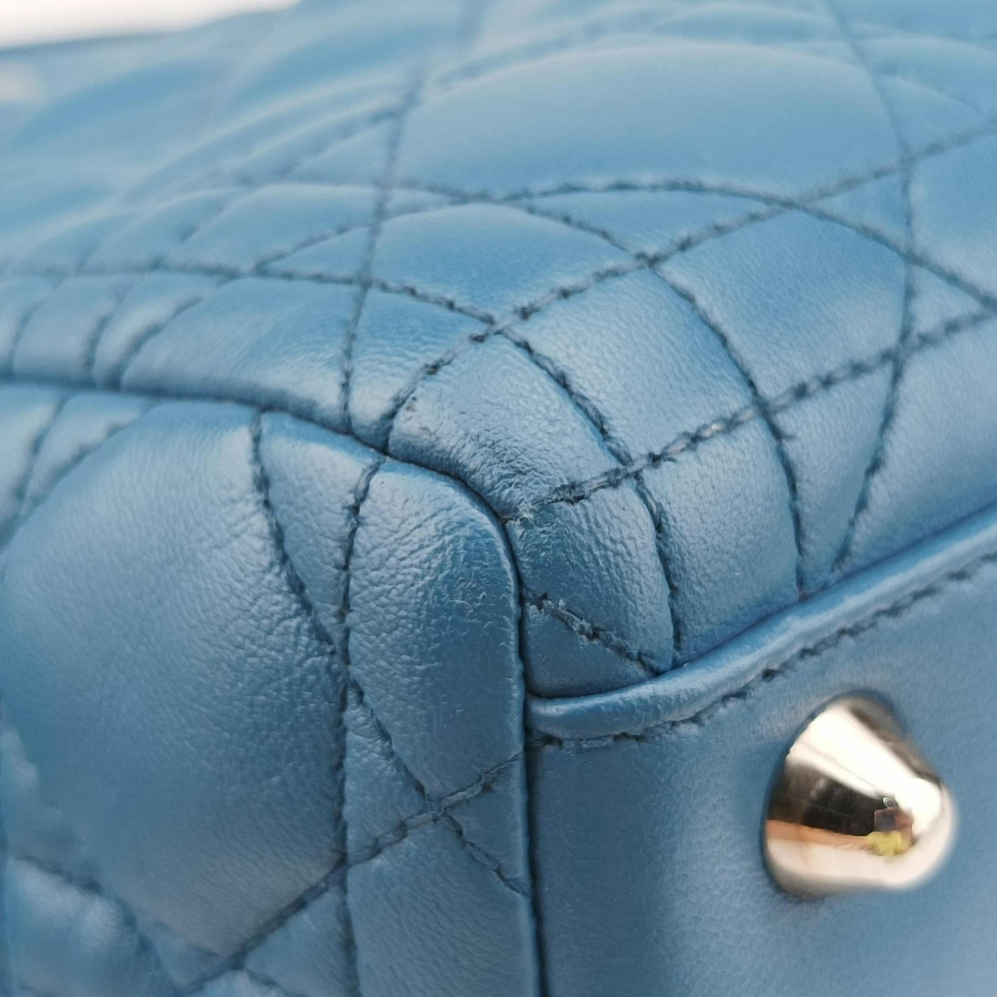Pre-owned Christian Dior Lady Dior Blue lambskin  handbag | stylenewstar