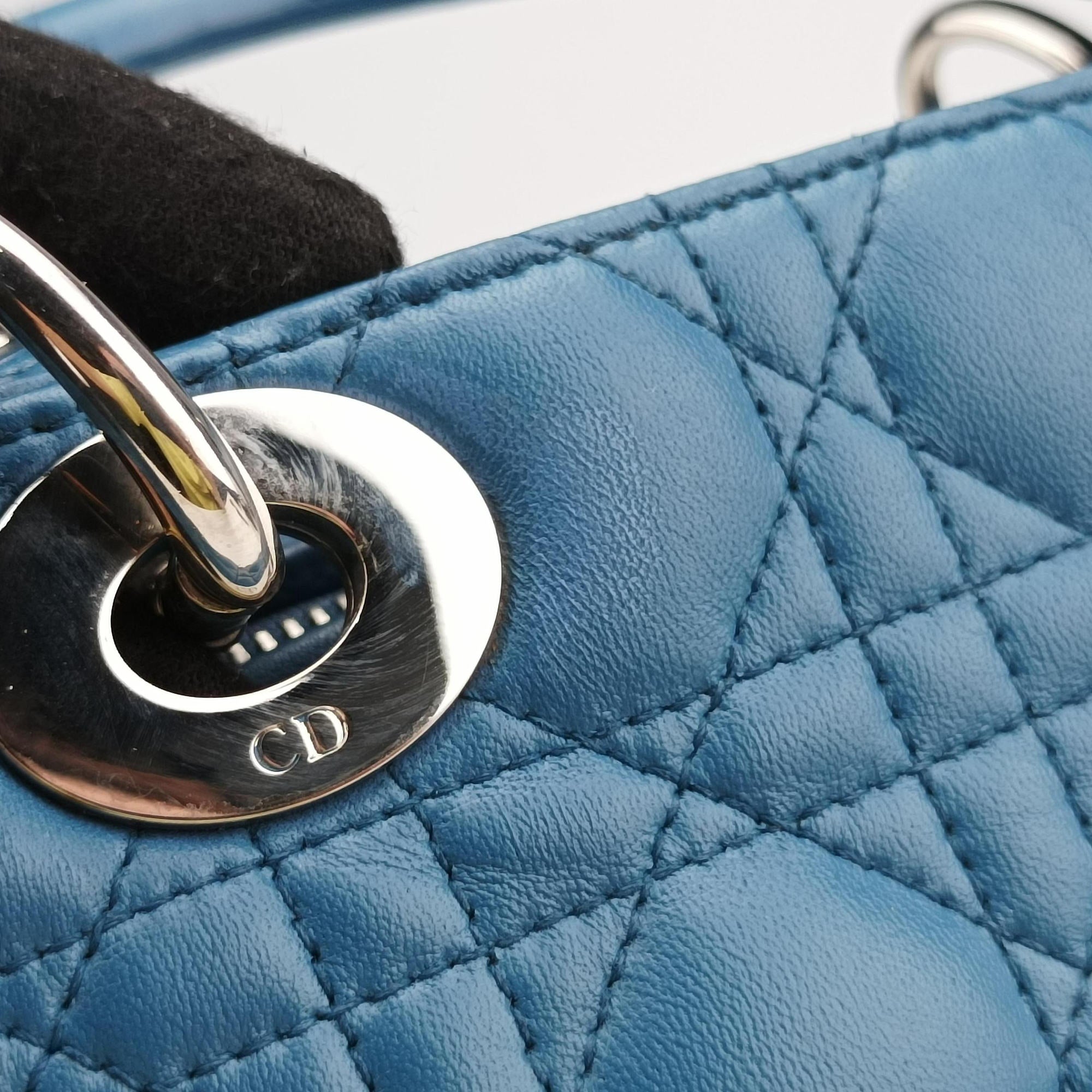 Pre-owned Christian Dior Lady Dior Blue lambskin  handbag | stylenewstar