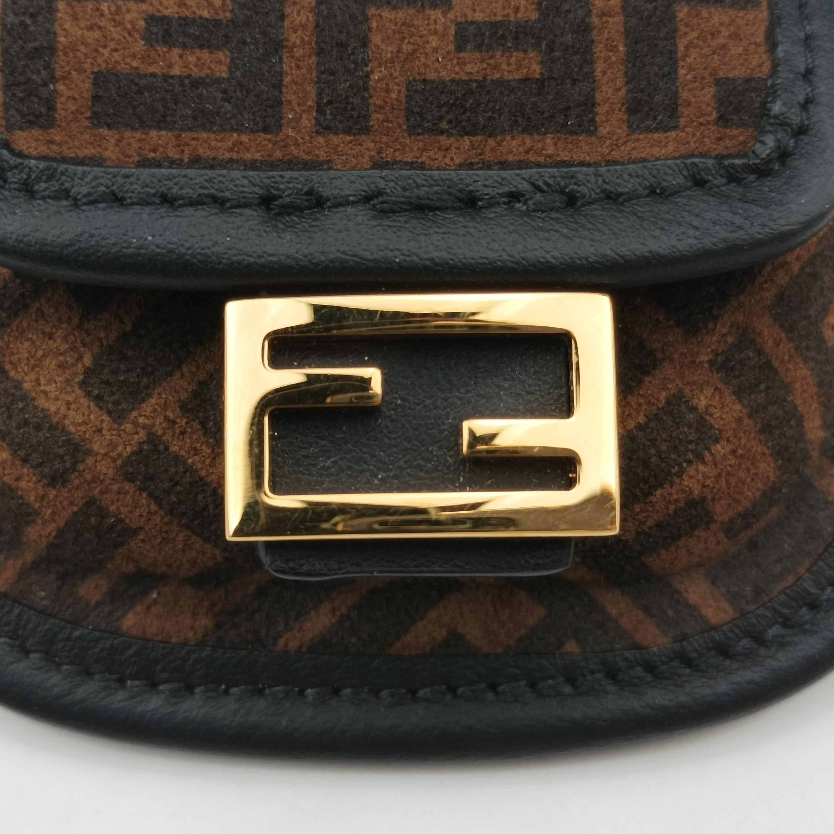 Pre-owned Fendi Zucca FF Airpods Pro Brown Suede  shoulderbag | stylenewstar