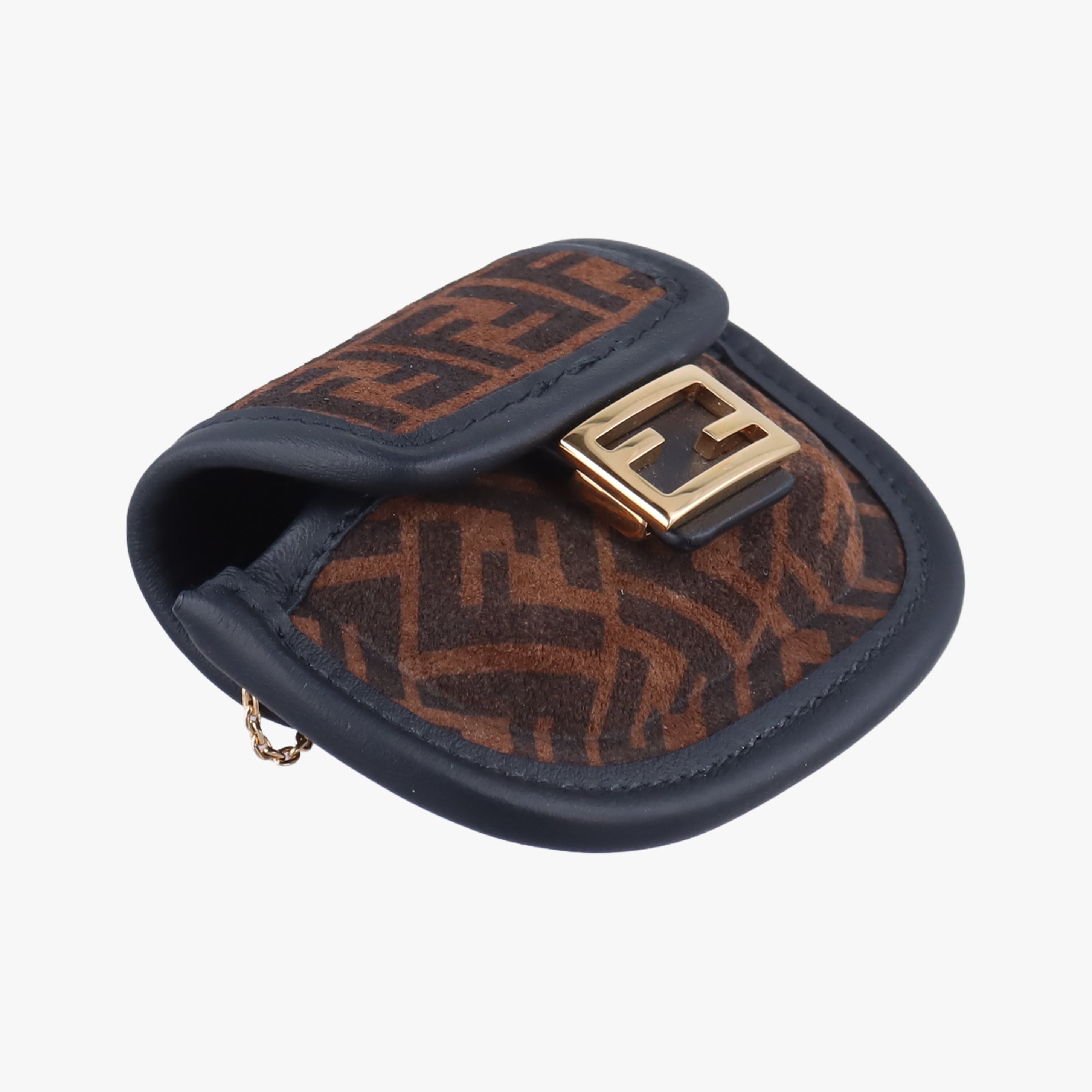 Pre-owned Fendi Zucca FF Airpods Pro Brown Suede  shoulderbag | stylenewstar