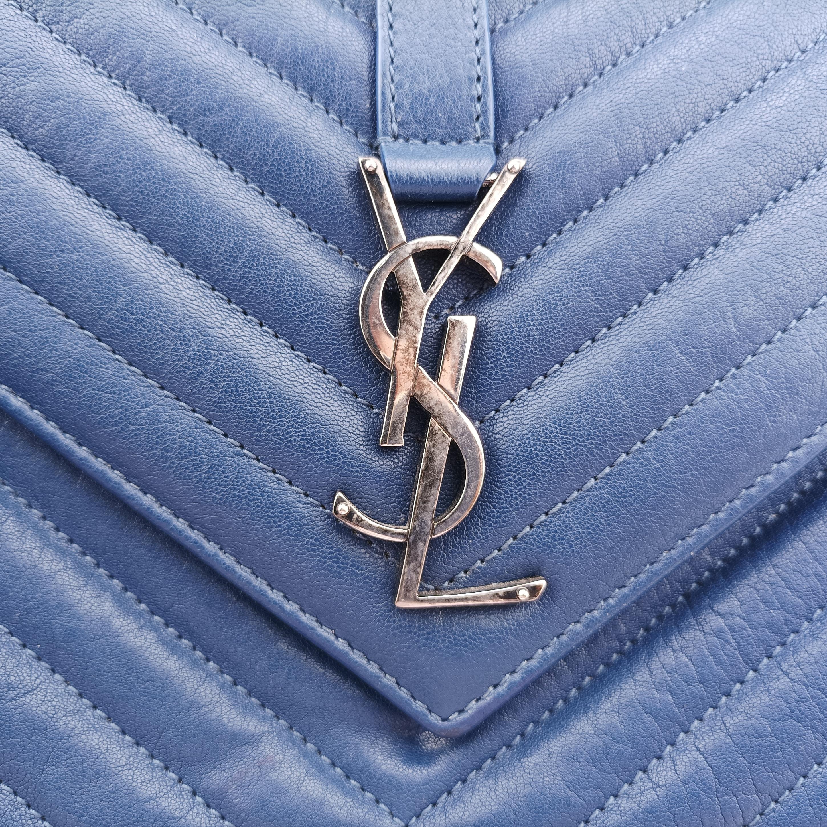 Pre-owned Yves Saint Laurent COLLEGE Navy Leather 487213 shoulderbag | stylenewstar