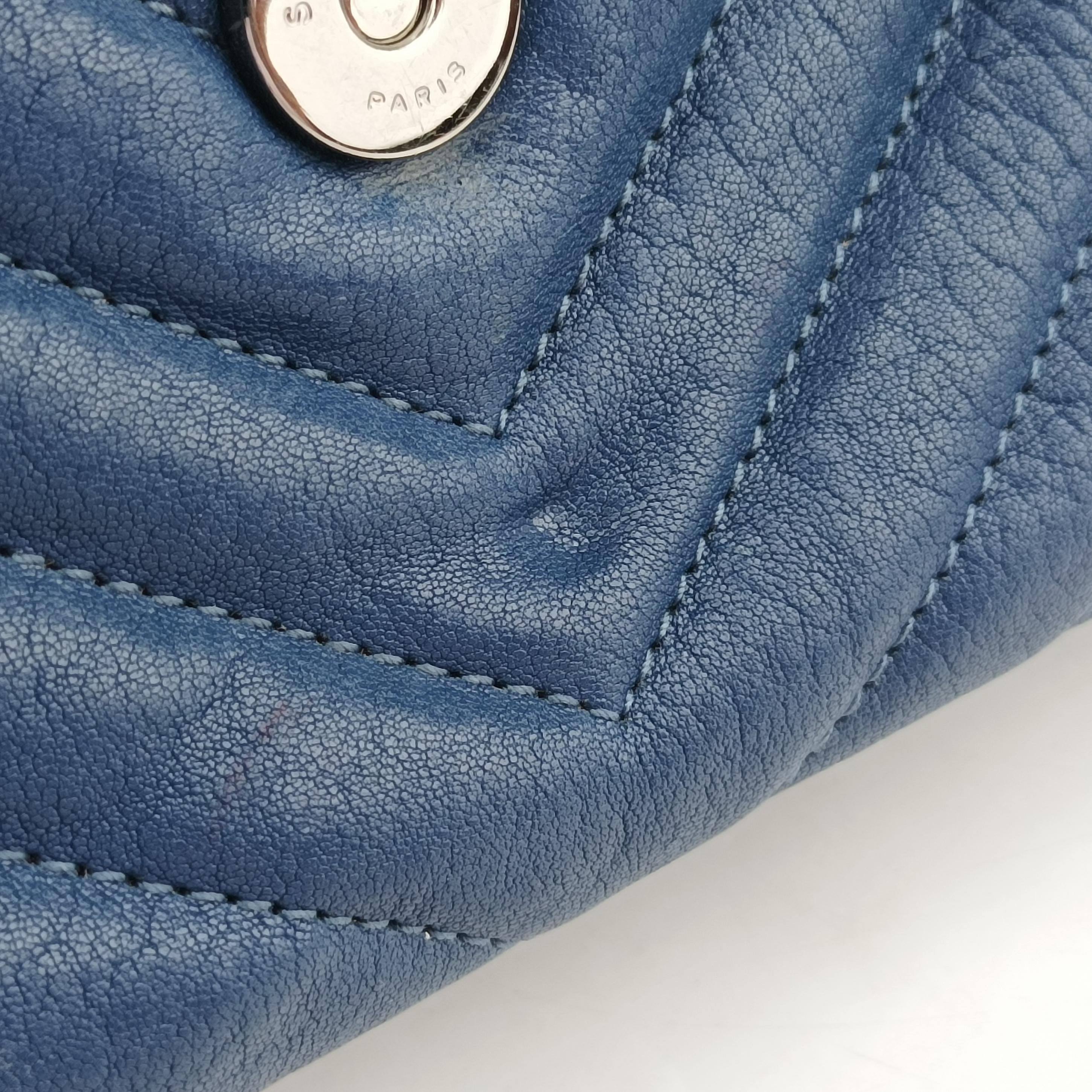 Pre-owned Yves Saint Laurent COLLEGE Navy Leather 487213 shoulderbag | stylenewstar