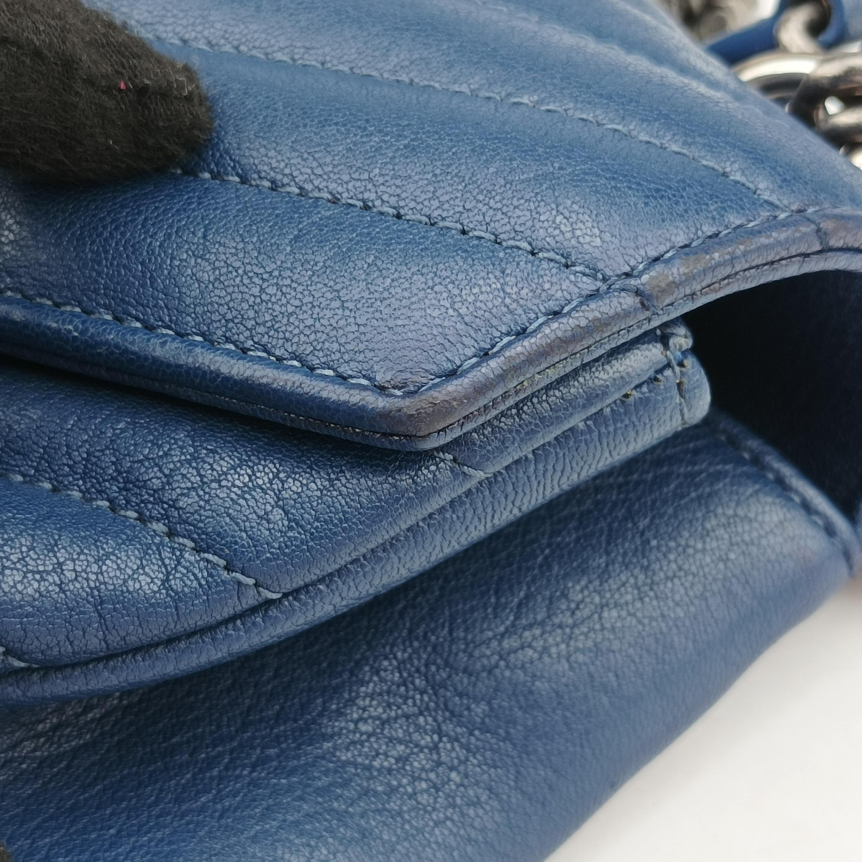 Pre-owned Yves Saint Laurent COLLEGE Navy Leather 487213 shoulderbag | stylenewstar