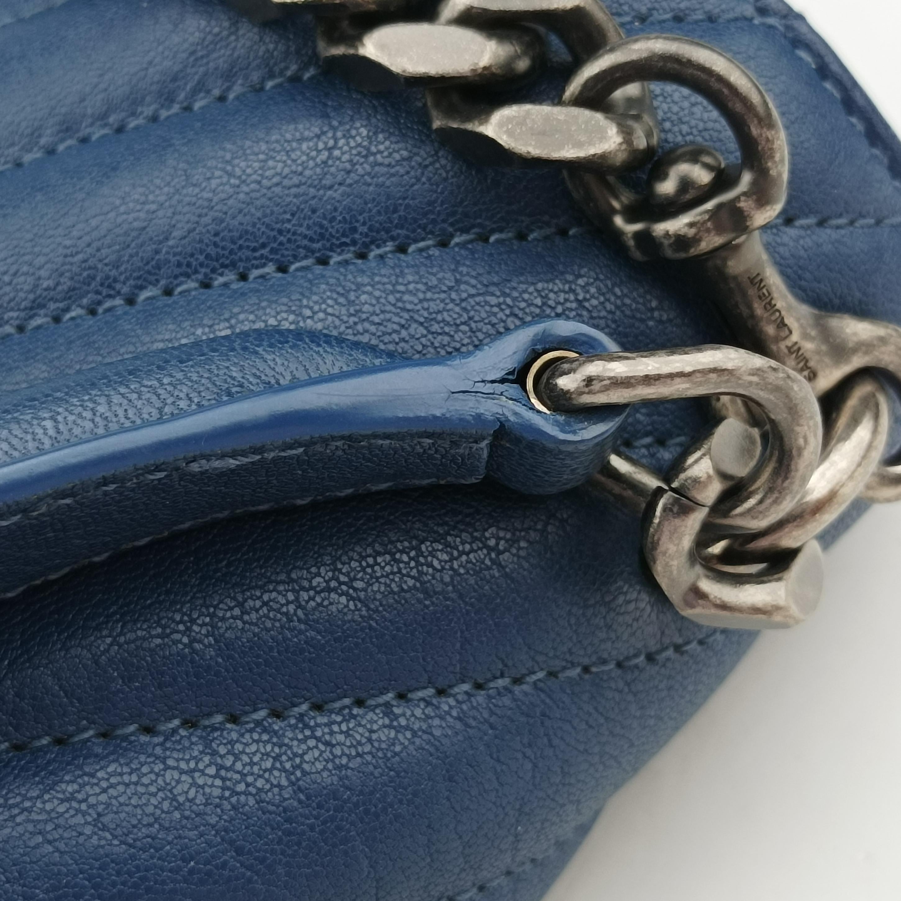 Pre-owned Yves Saint Laurent COLLEGE Navy Leather 487213 shoulderbag | stylenewstar
