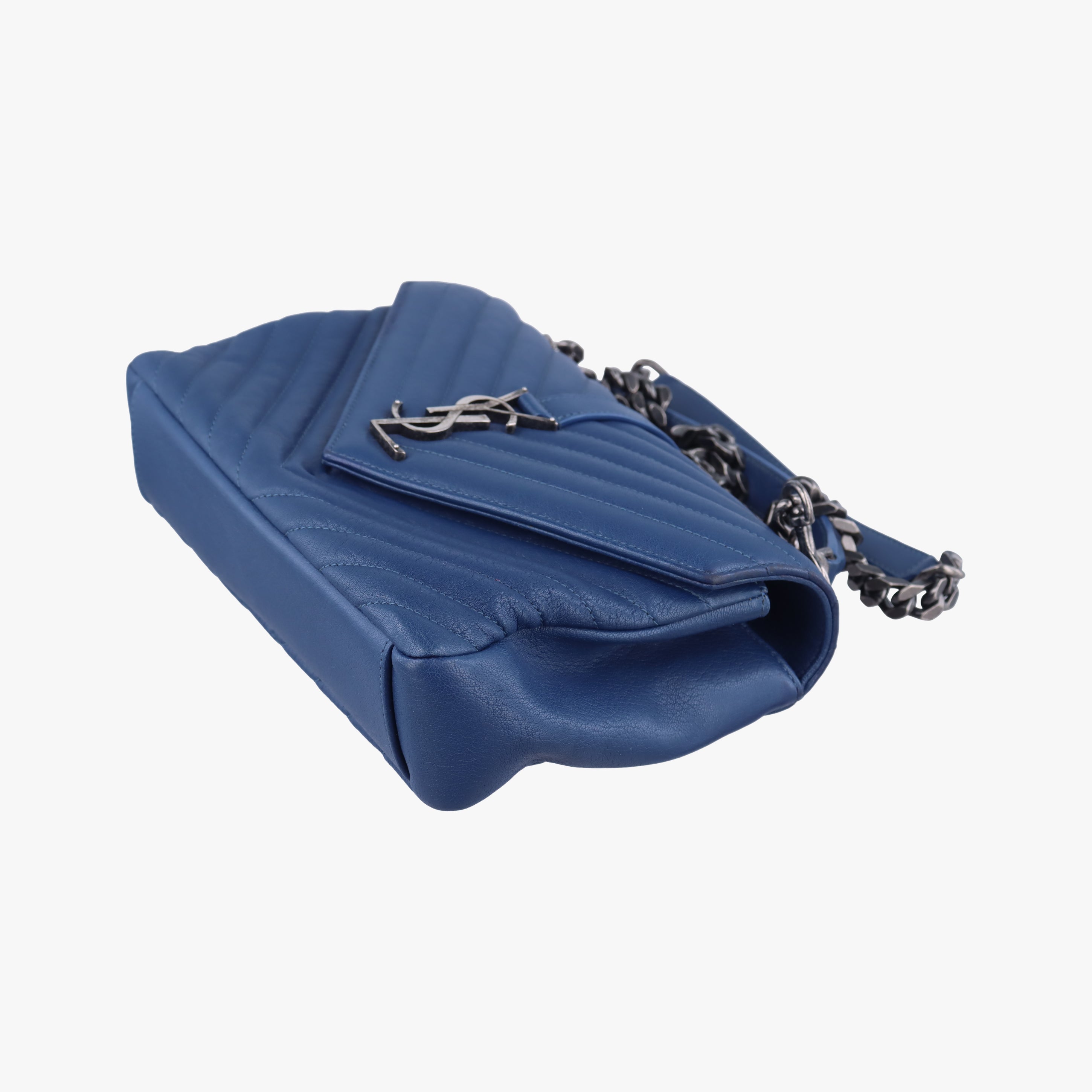 Pre-owned Yves Saint Laurent COLLEGE Navy Leather 487213 shoulderbag | stylenewstar