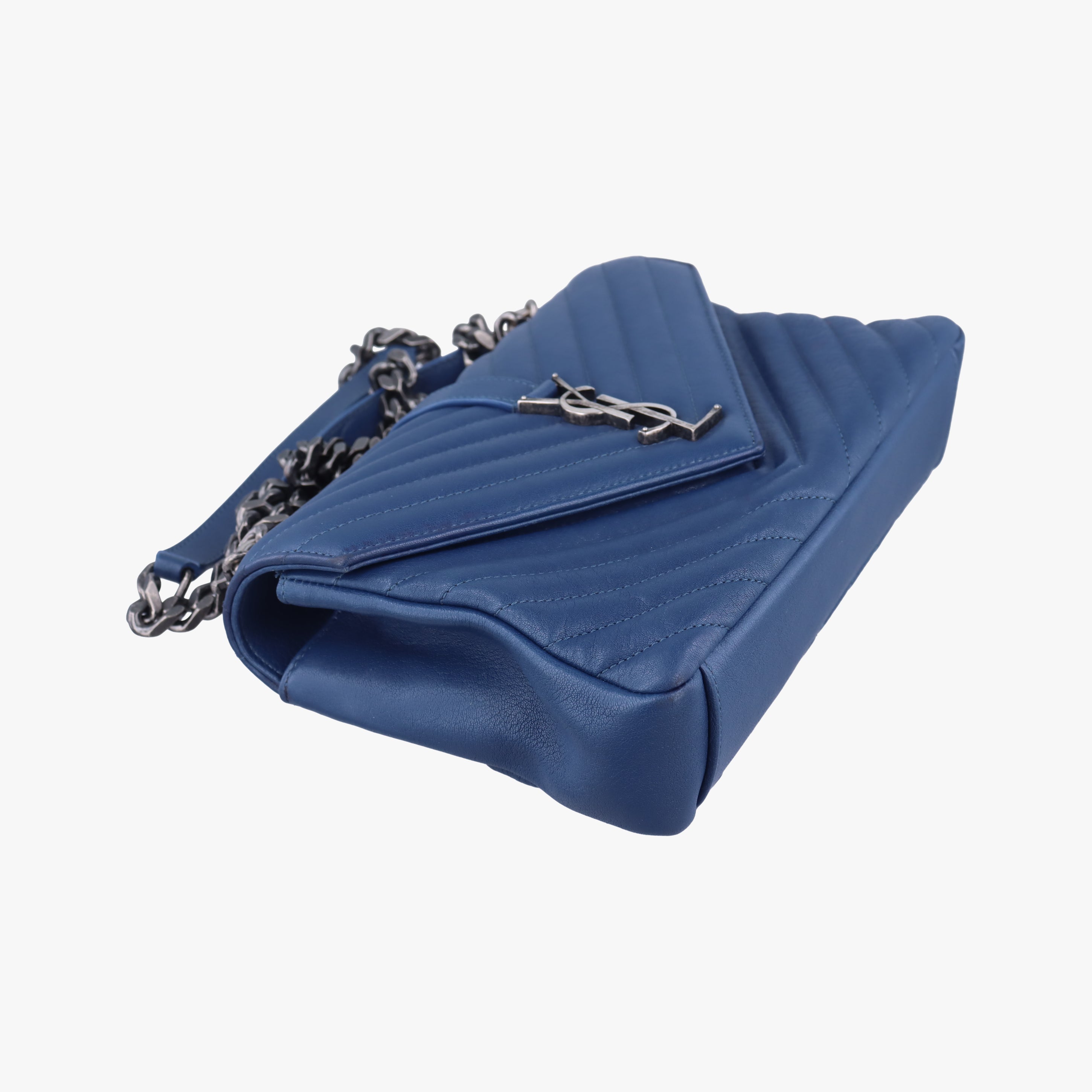 Pre-owned Yves Saint Laurent COLLEGE Navy Leather 487213 shoulderbag | stylenewstar