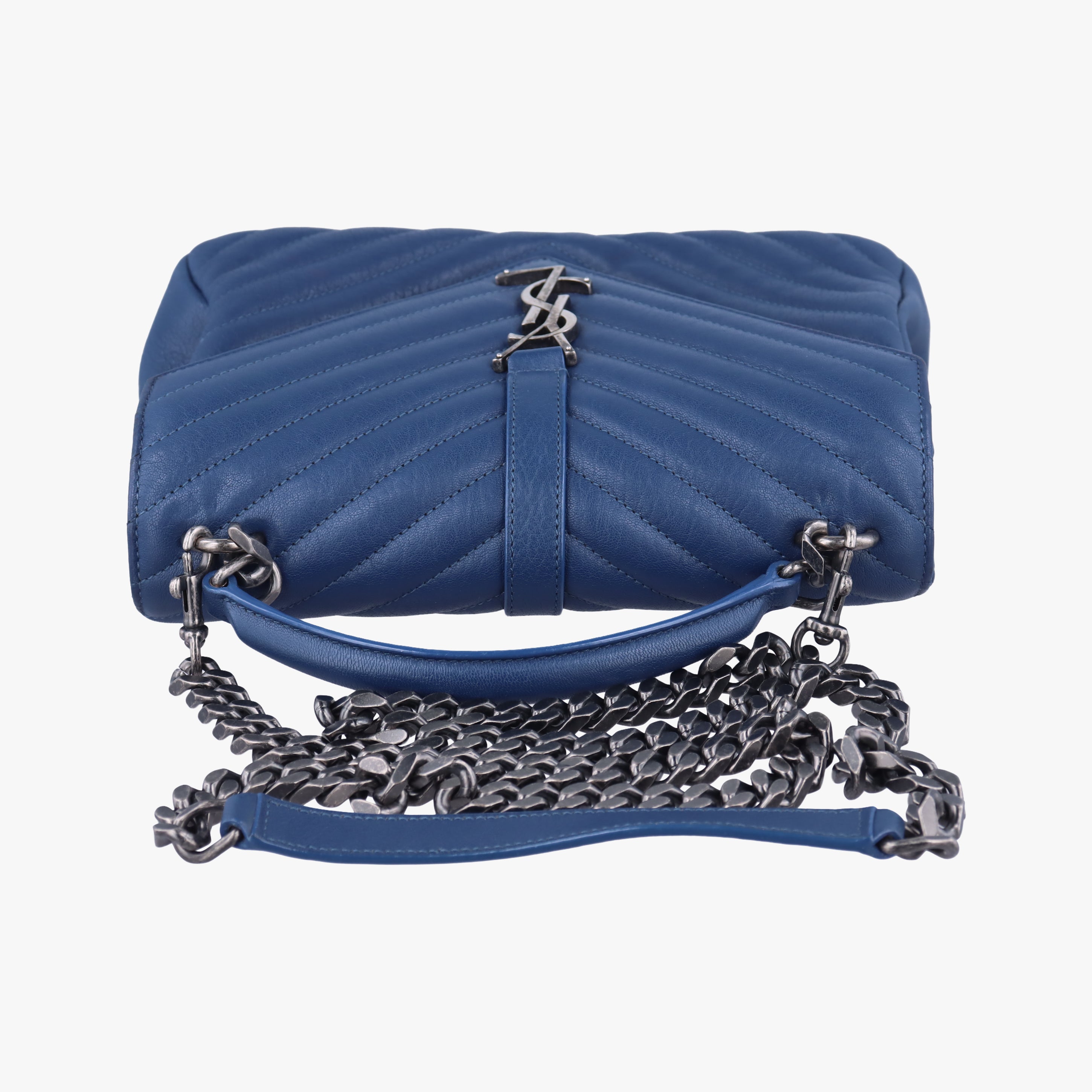 Pre-owned Yves Saint Laurent COLLEGE Navy Leather 487213 shoulderbag | stylenewstar