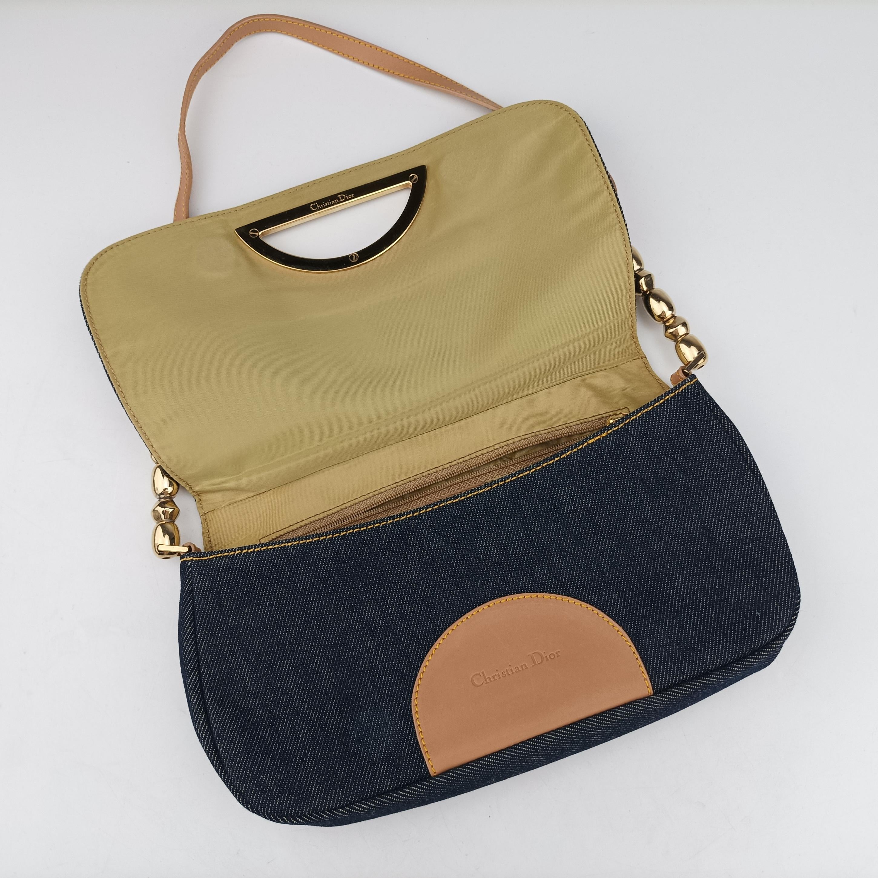 Pre-owned Christian Dior Marispearl Navy denim  shoulderbag | stylenewstar