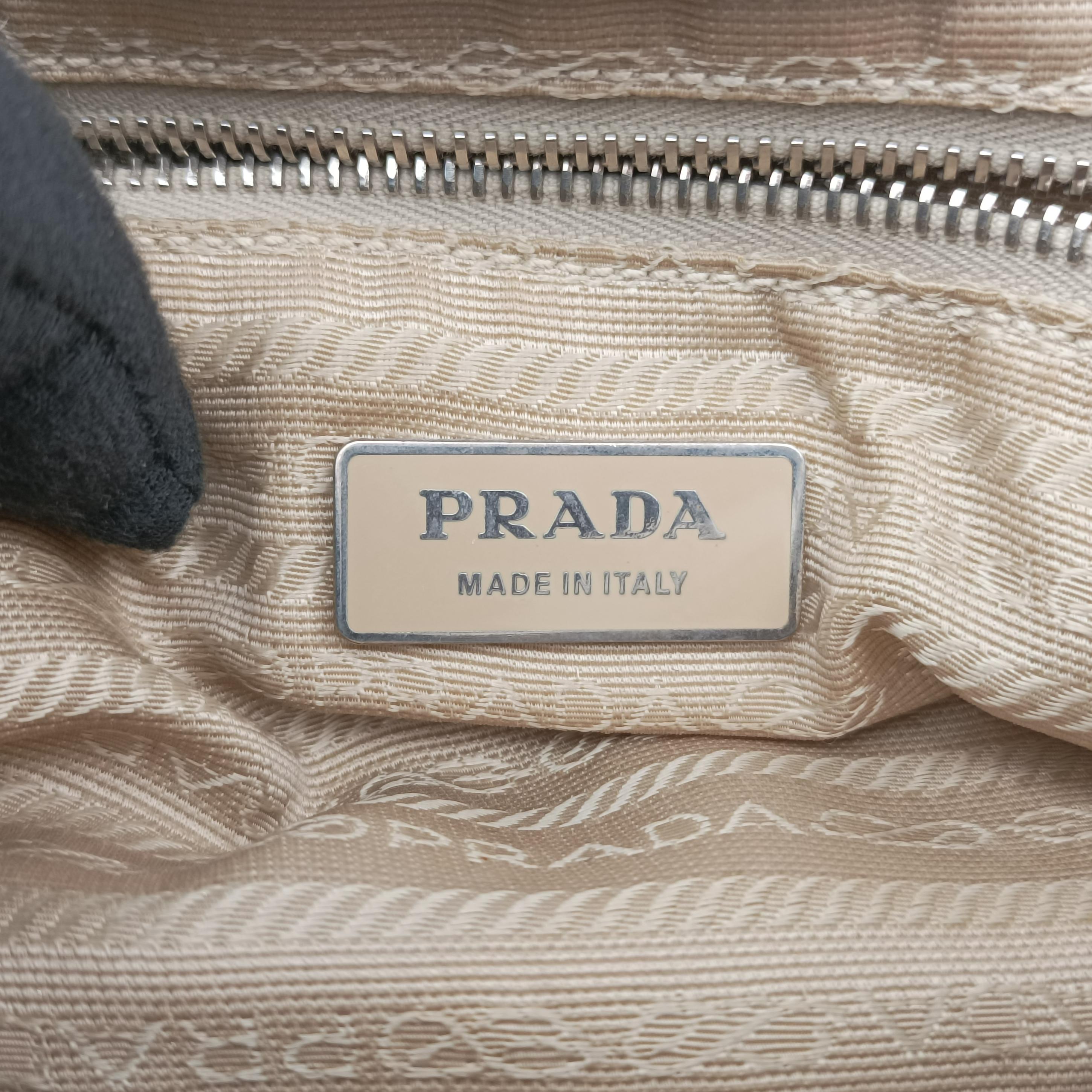 Pre-owned Prada Tessuto Beige×White nylon×leather  shoulderbag | stylenewstar