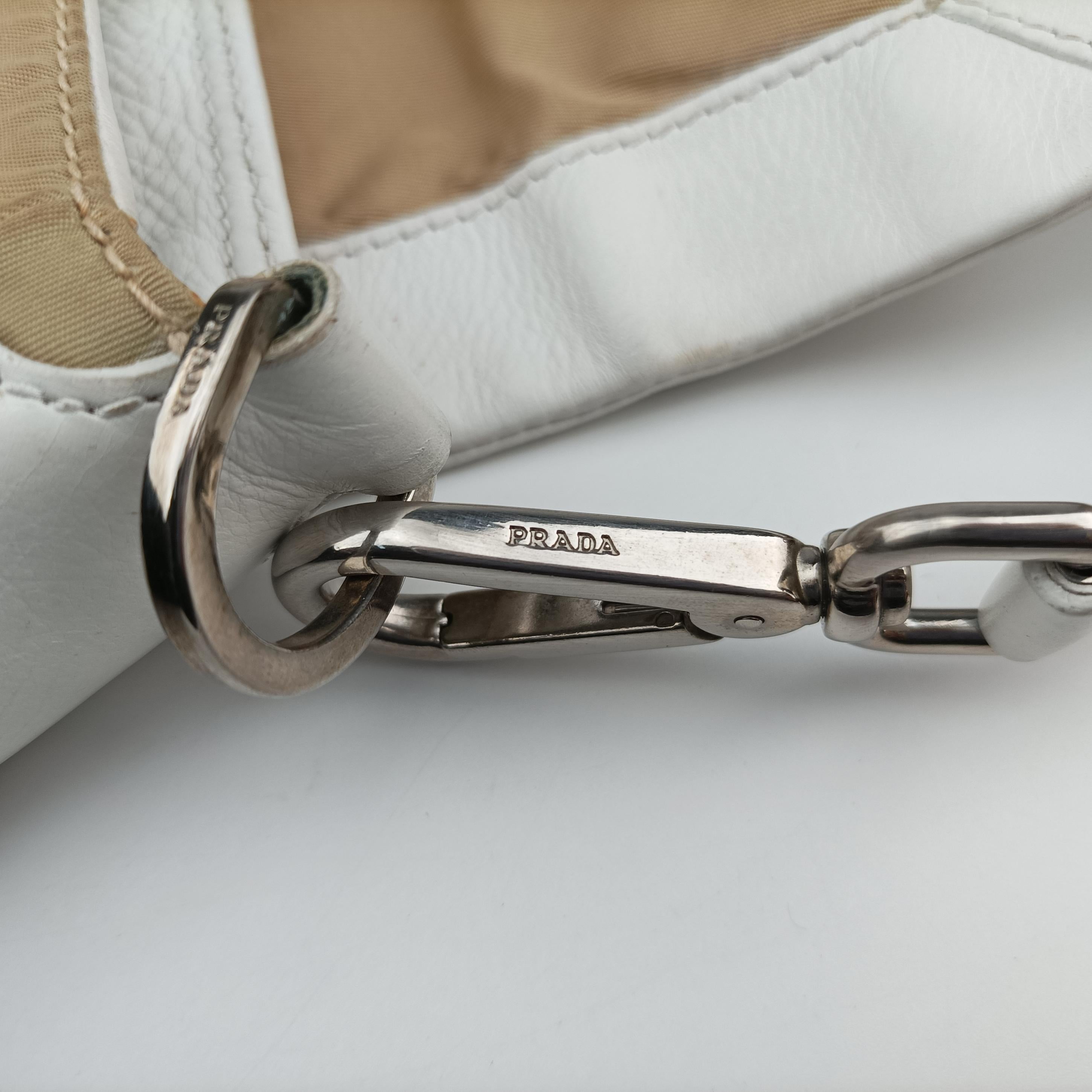 Pre-owned Prada Tessuto Beige×White nylon×leather  shoulderbag | stylenewstar