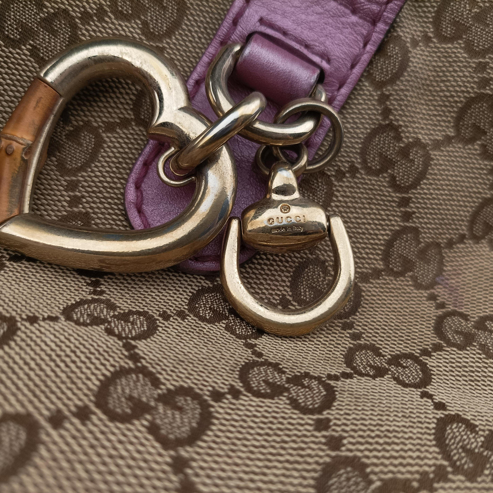 Pre-owned Gucci Guccissima Heart Bit Brown × Purple canvas×leather 269957 handbag | stylenewstar