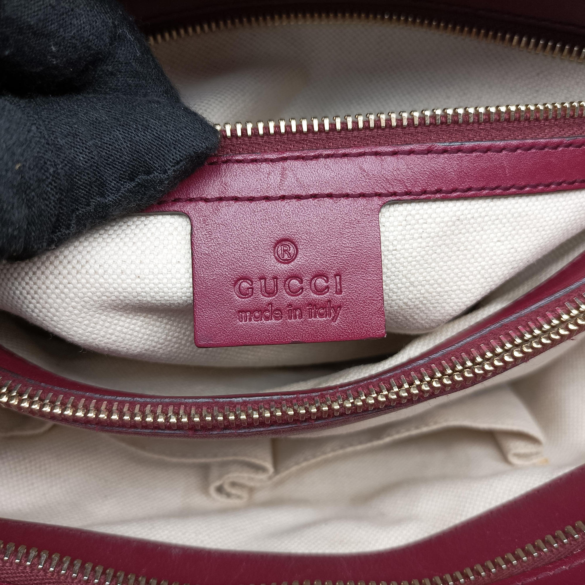 Vintage Gucci Guccissima Mayfair beige×rose red canvas×leather 257063 handbag | stylenewstar