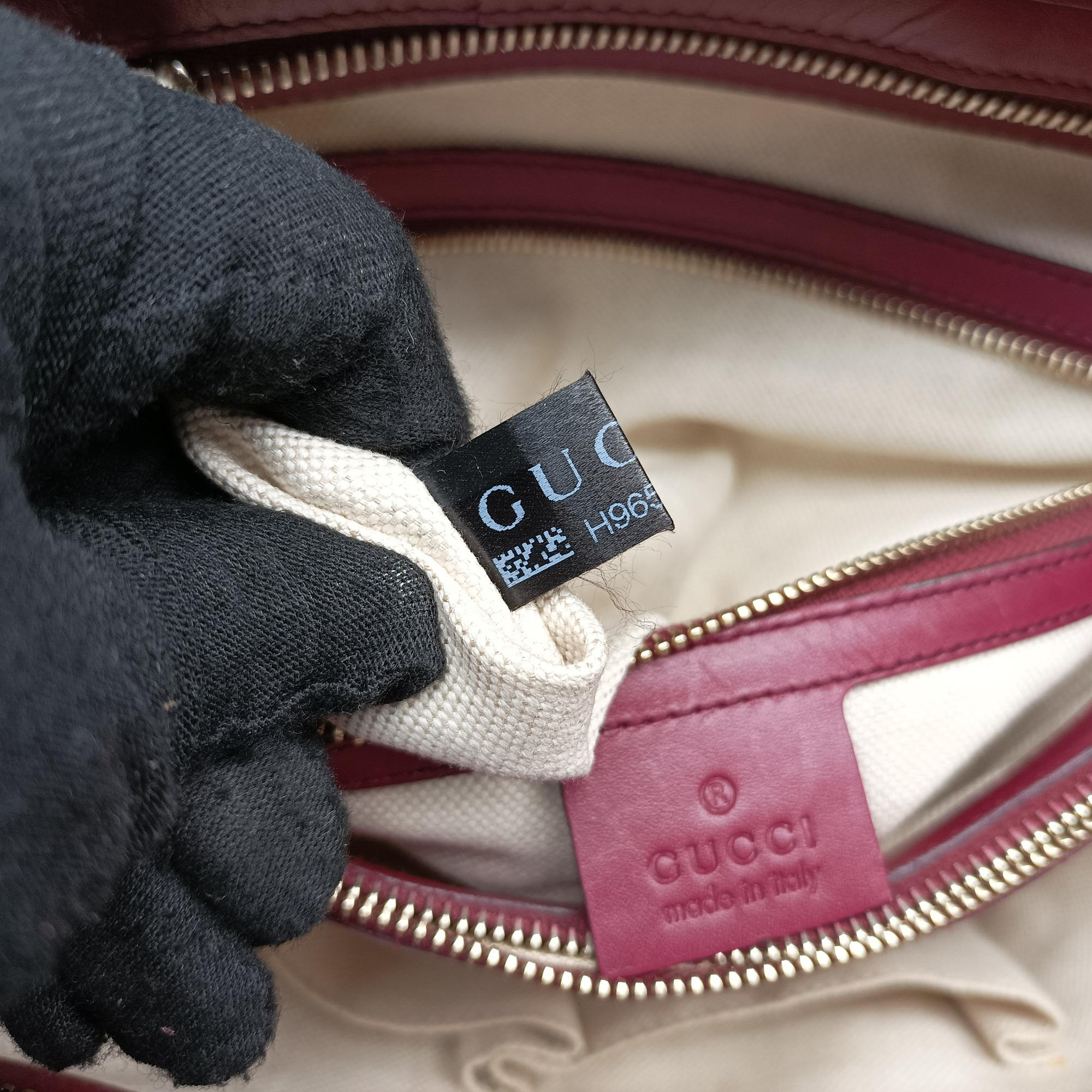 Vintage Gucci Guccissima Mayfair beige×rose red canvas×leather 257063 handbag | stylenewstar