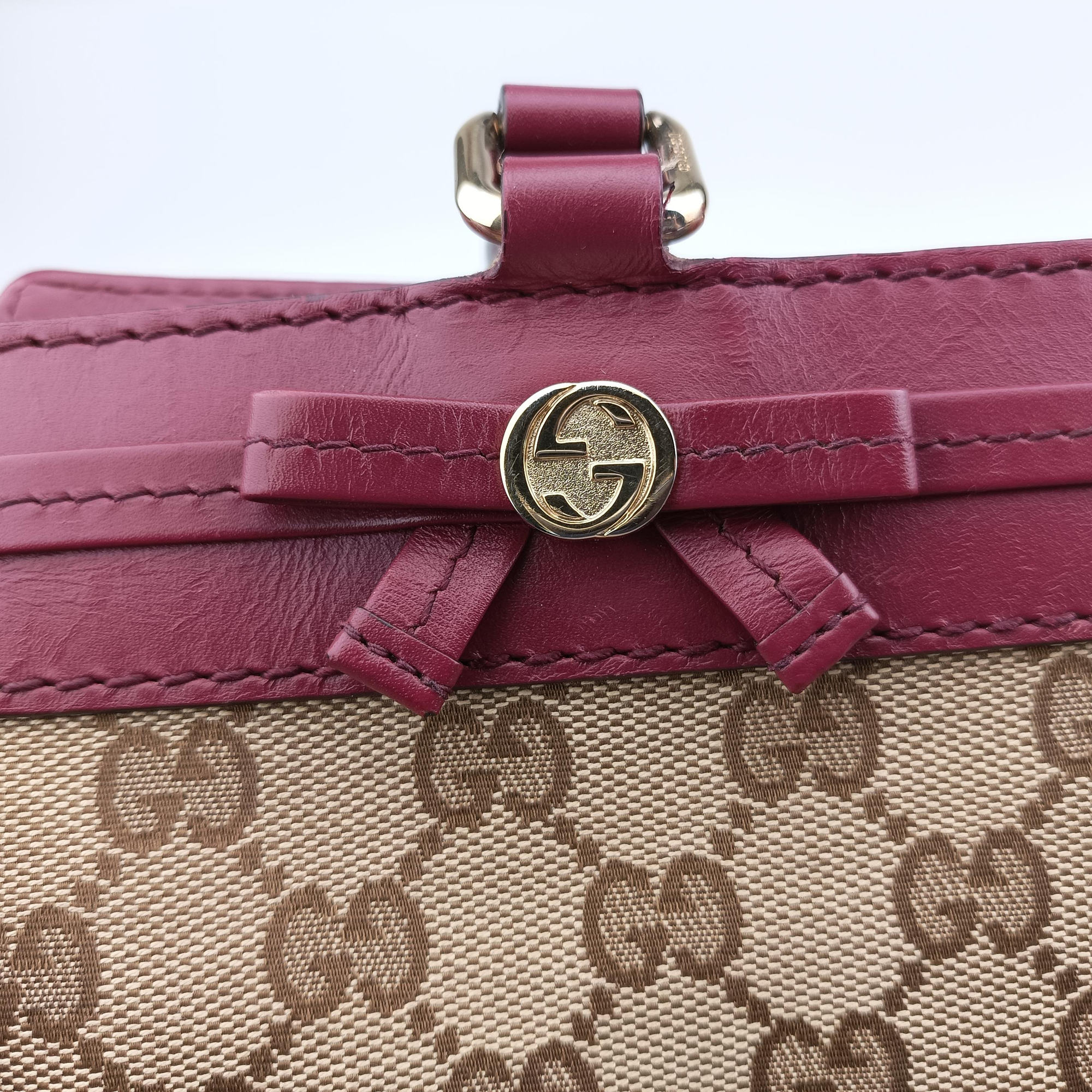 Vintage Gucci Guccissima Mayfair beige×rose red canvas×leather 257063 handbag | stylenewstar