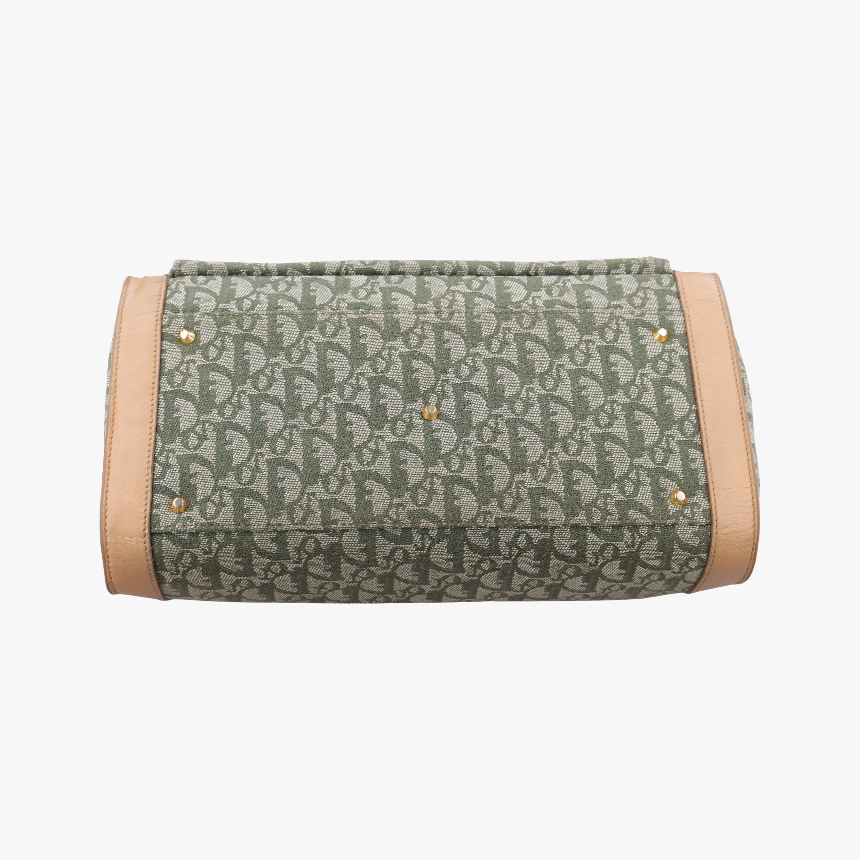 Pre-owned Christian Dior Trotter beige×Green canvas×leather  handbag | stylenewstar