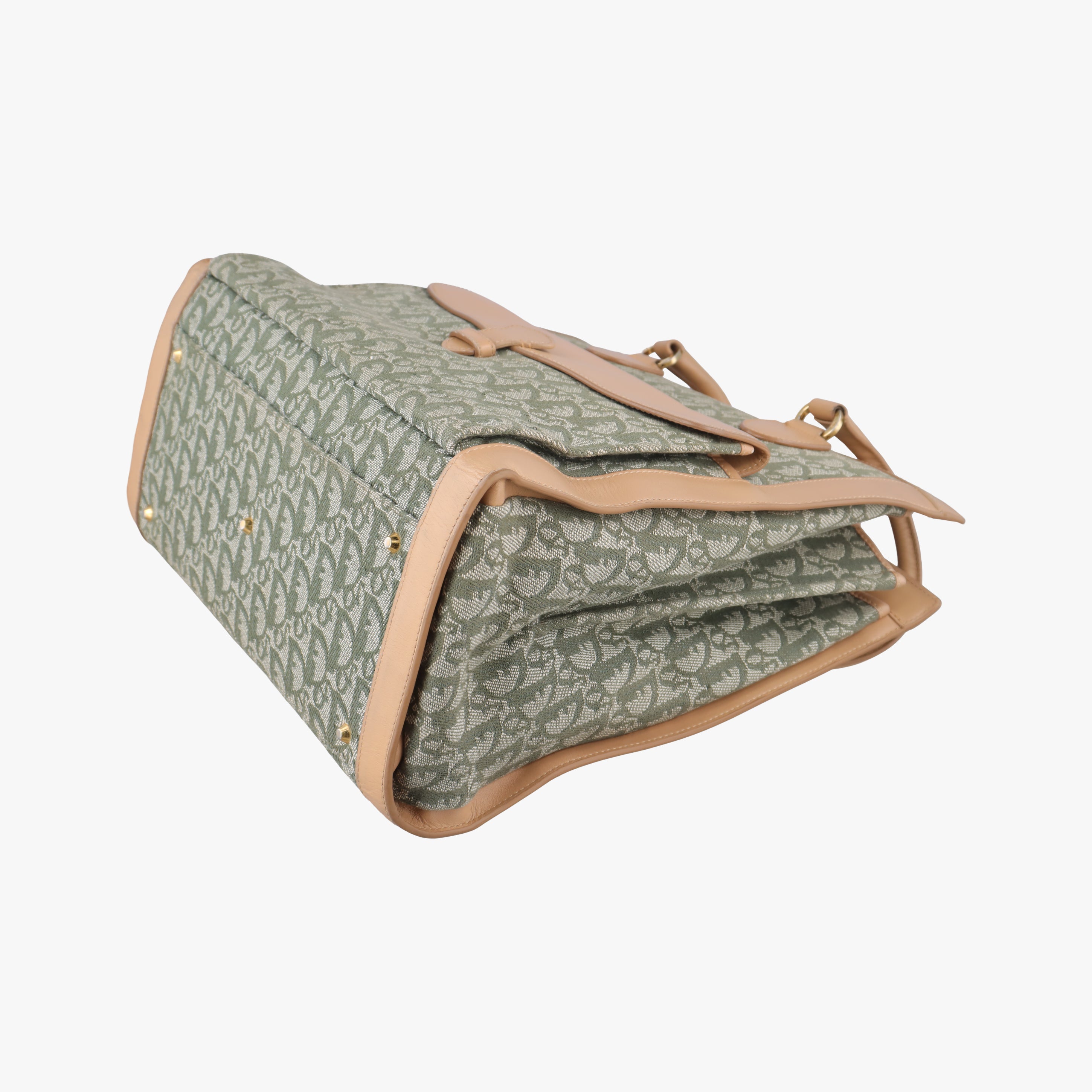 Pre-owned Christian Dior Trotter beige×Green canvas×leather  handbag | stylenewstar