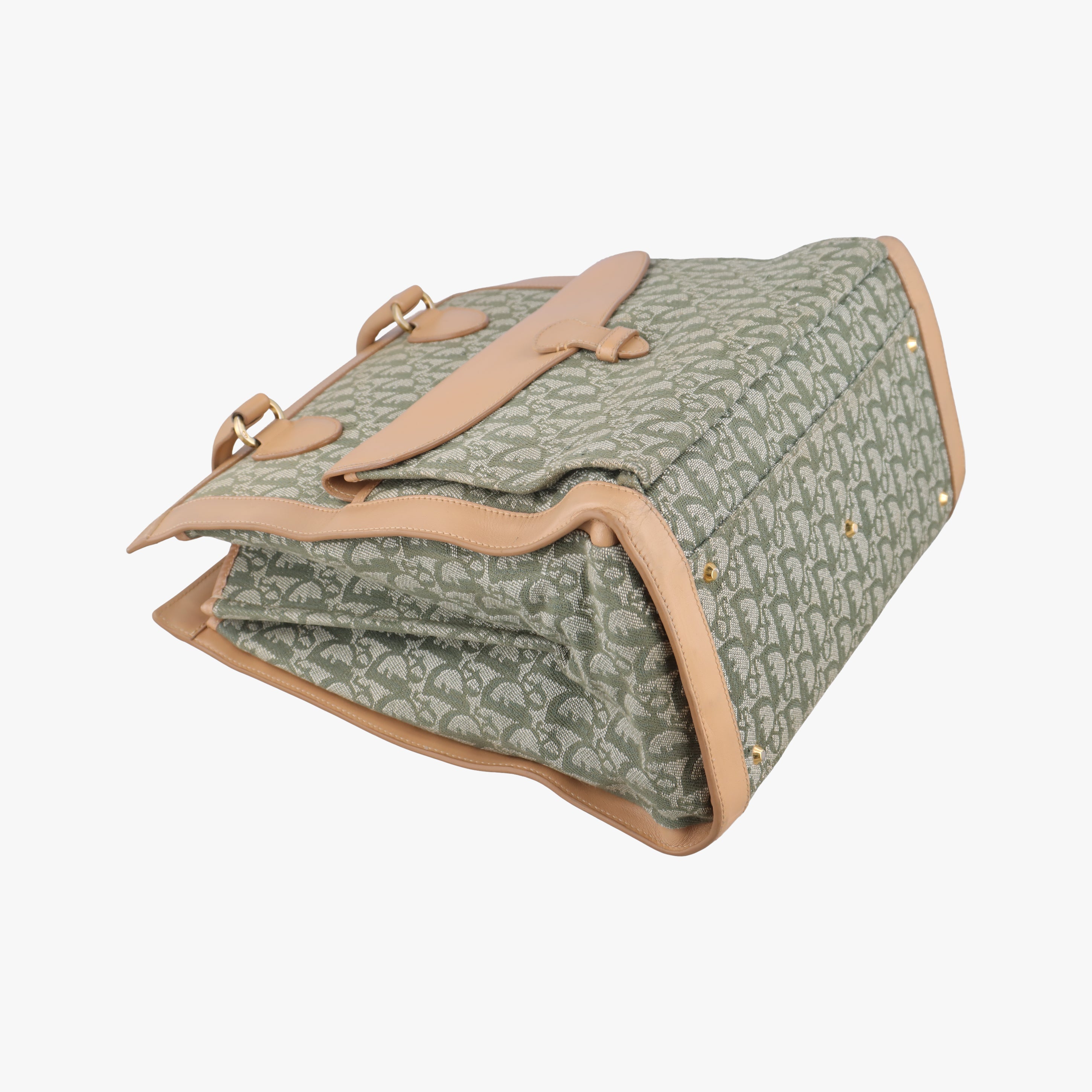 Pre-owned Christian Dior Trotter beige×Green canvas×leather  handbag | stylenewstar