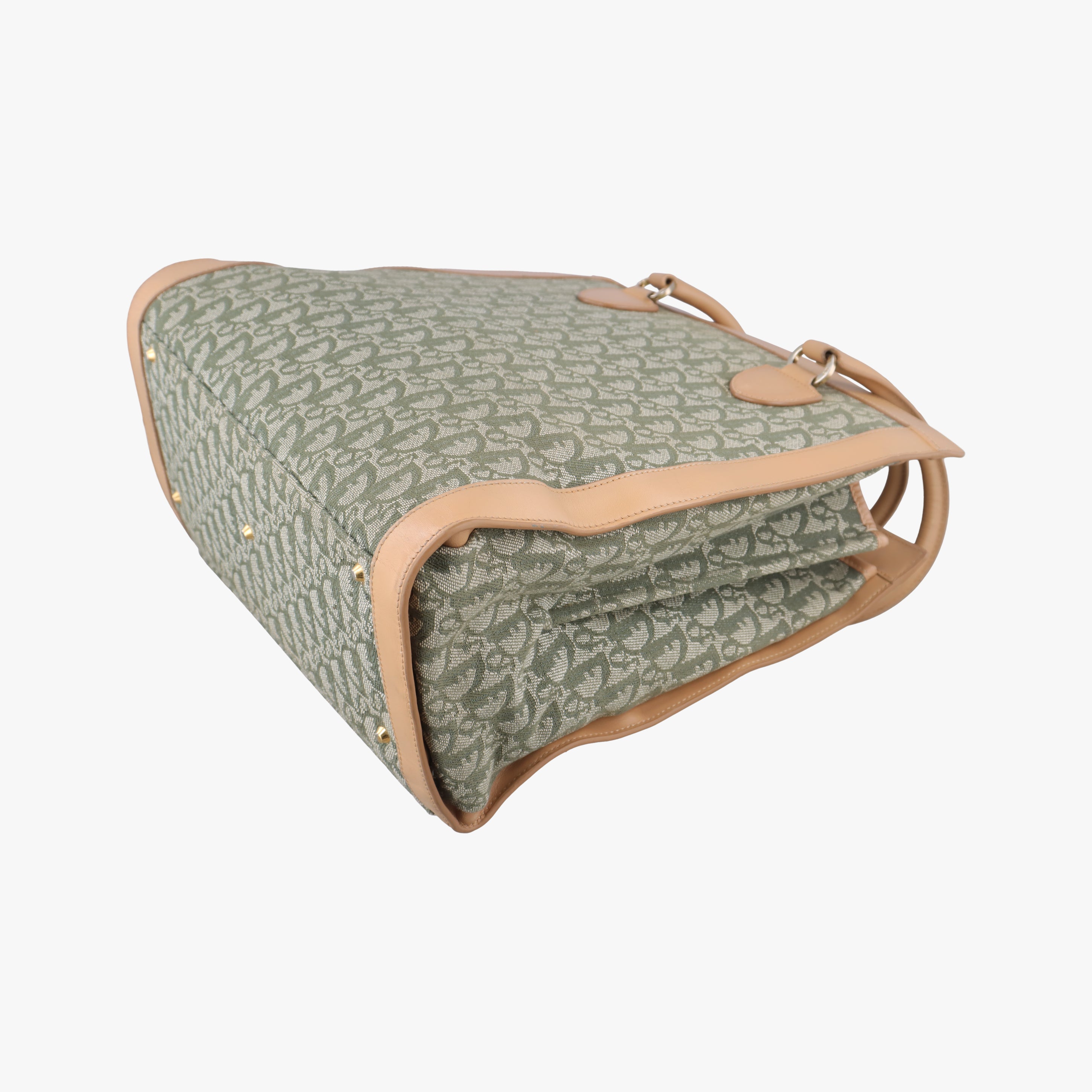 Pre-owned Christian Dior Trotter beige×Green canvas×leather  handbag | stylenewstar