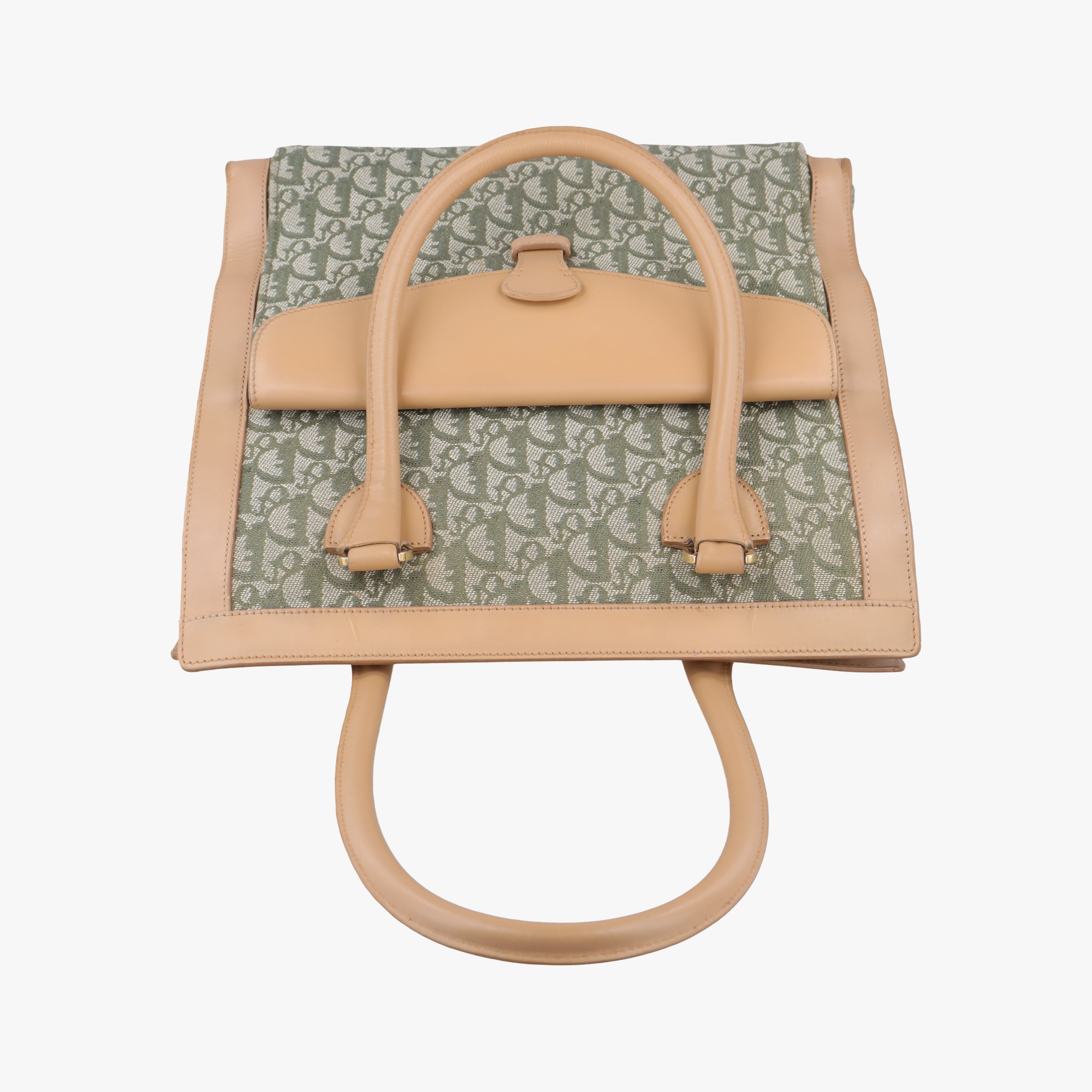Pre-owned Christian Dior Trotter beige×Green canvas×leather  handbag | stylenewstar