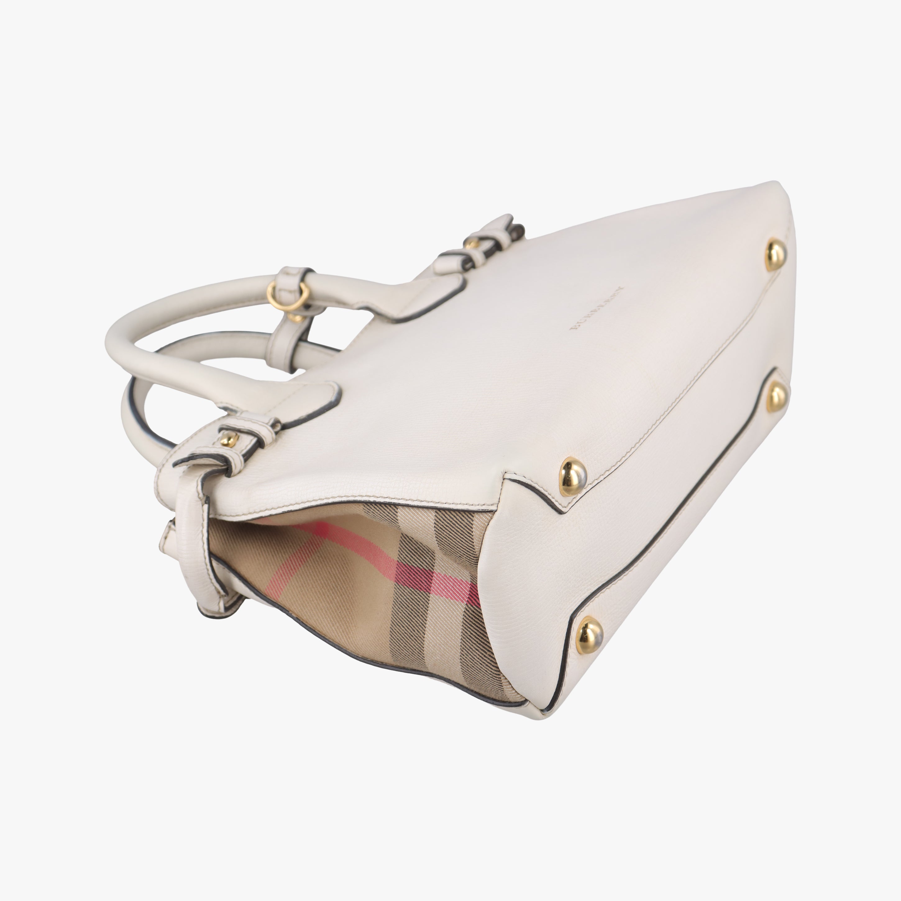 Vintage Burberry House Check The Banner White Leather  shoulderbag | stylenewstar