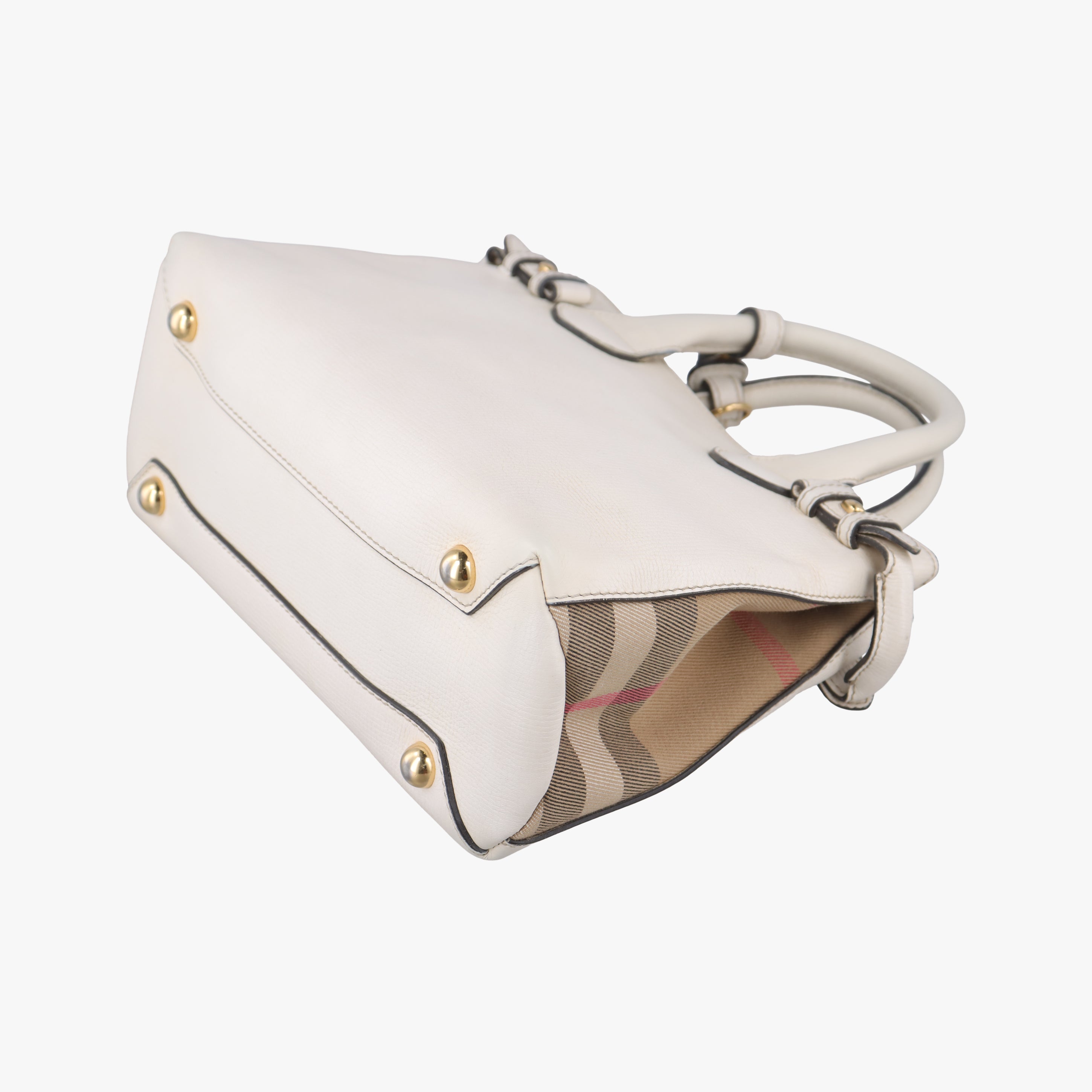 Vintage Burberry House Check The Banner White Leather  shoulderbag | stylenewstar