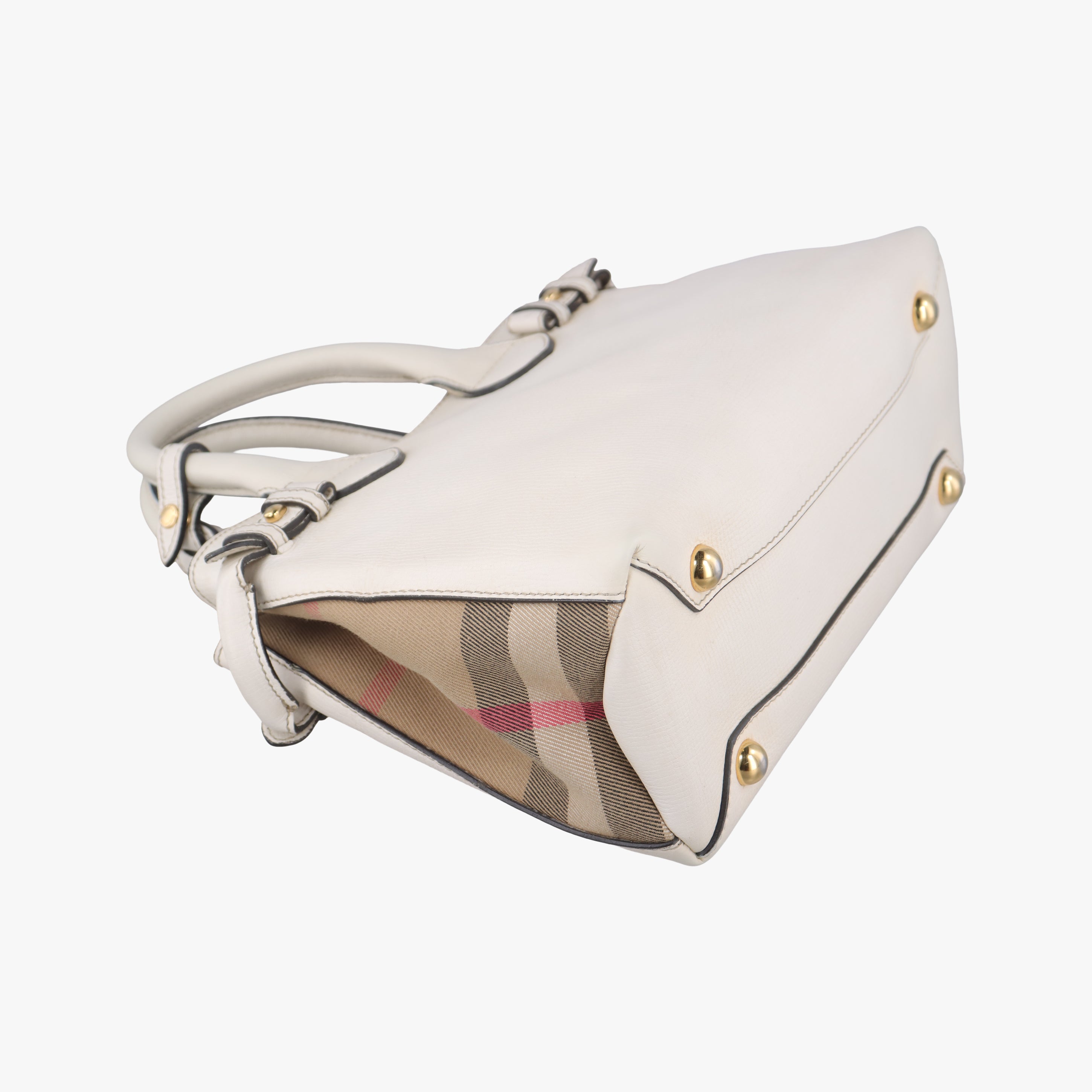 Vintage Burberry House Check The Banner White Leather  shoulderbag | stylenewstar