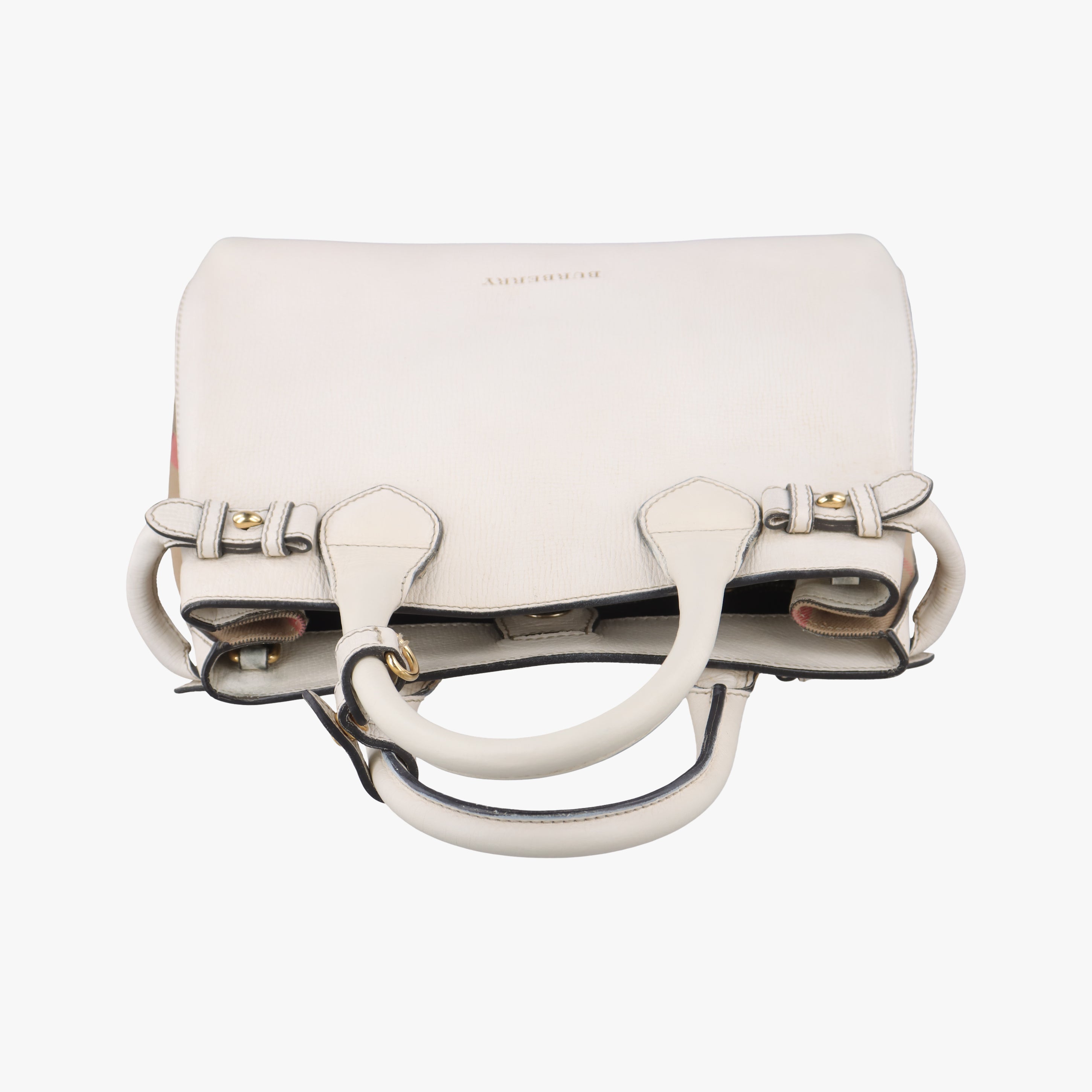 Vintage Burberry House Check The Banner White Leather  shoulderbag | stylenewstar