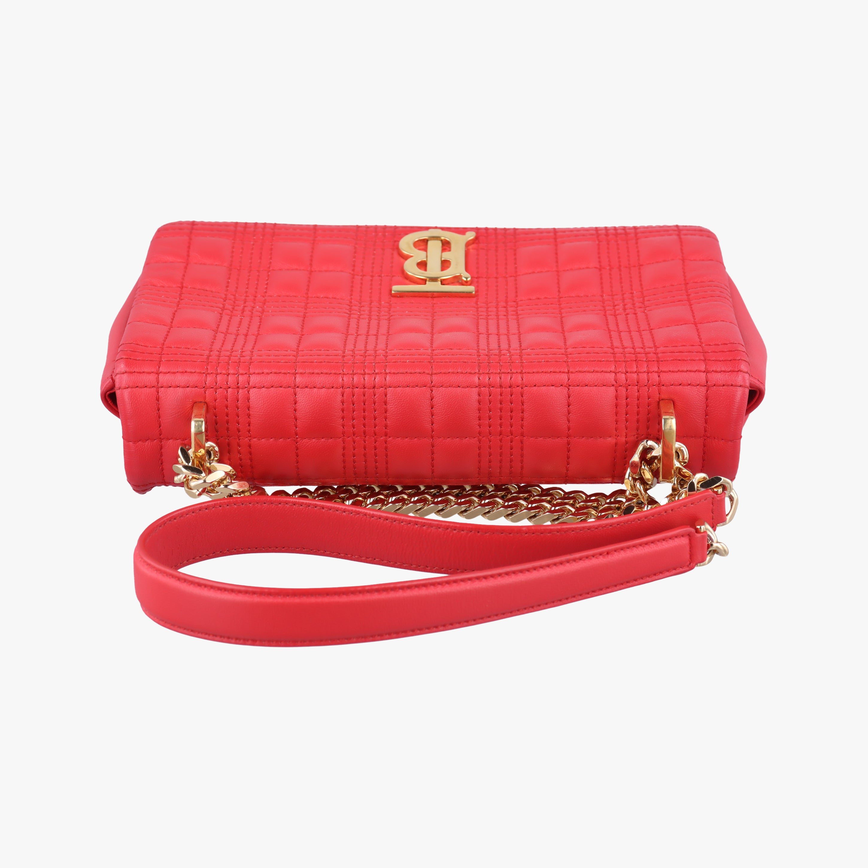 Pre-owned Burberry Lola chain TB Red Leather  shoulderbag | stylenewstar