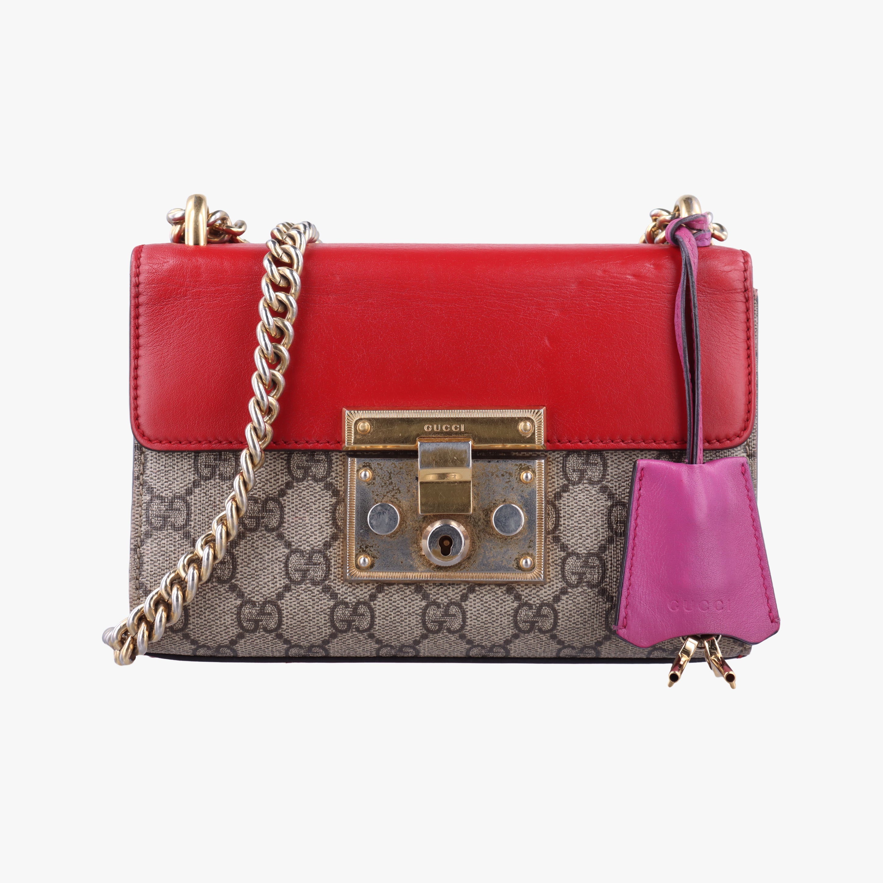 Secondhand Gucci Padlock beige×red×pink PVC coated canvas×Leather 409487 shoulderbag | stylenewstar