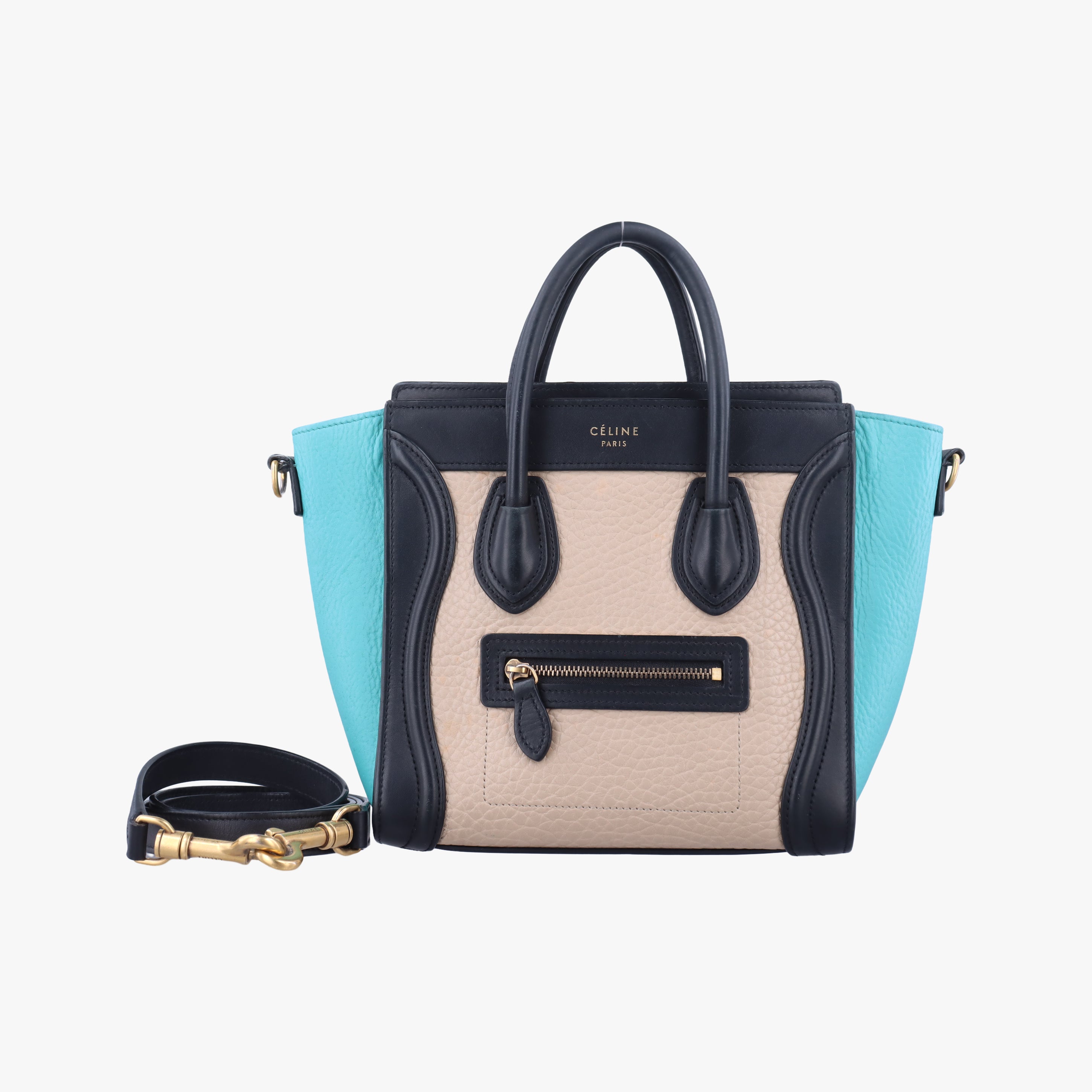 Pre-owned Celine luggage nano shopper Beige×black×blue Leather  shoulderbag | stylenewstar