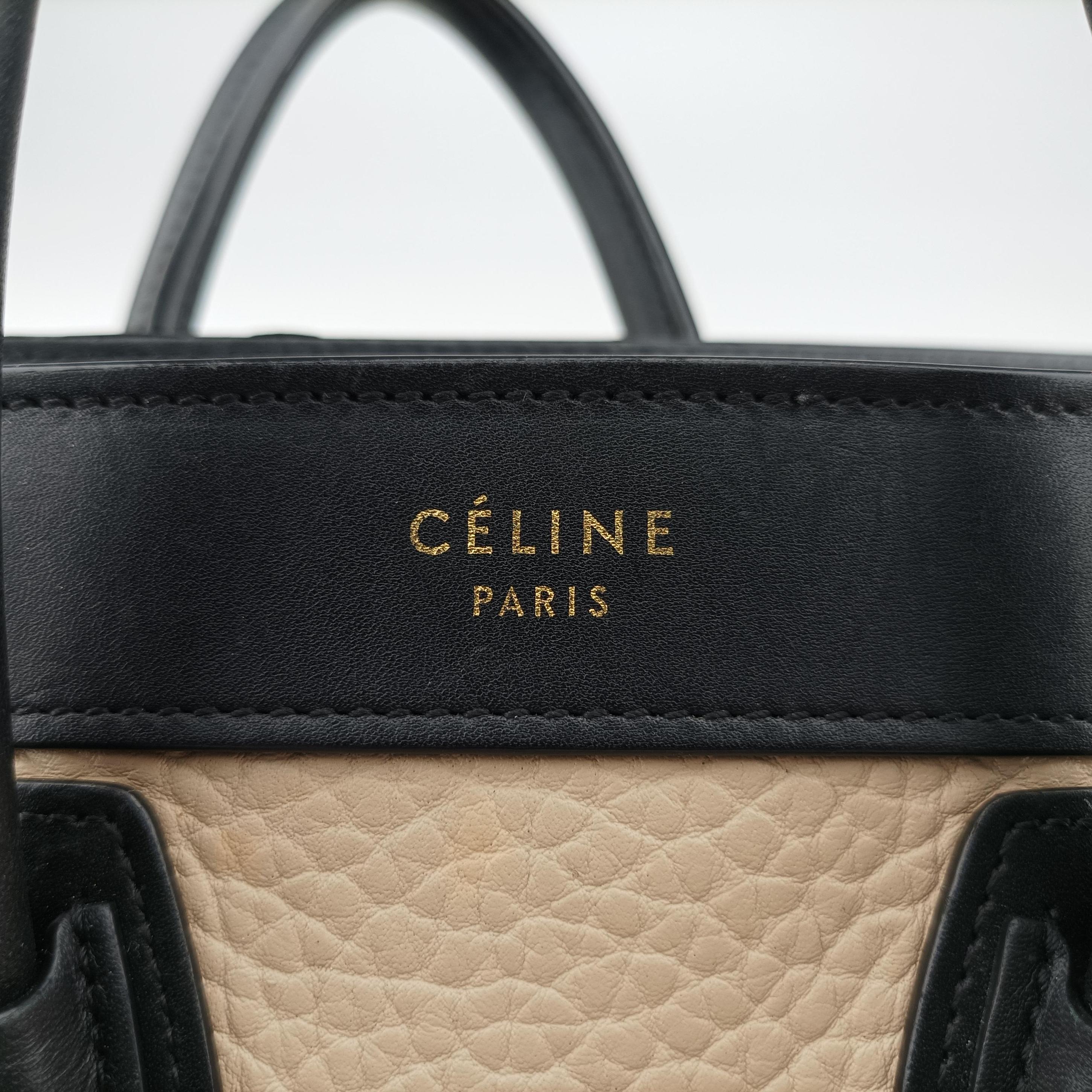 Pre-owned Celine luggage nano shopper Beige×black×blue Leather  shoulderbag | stylenewstar