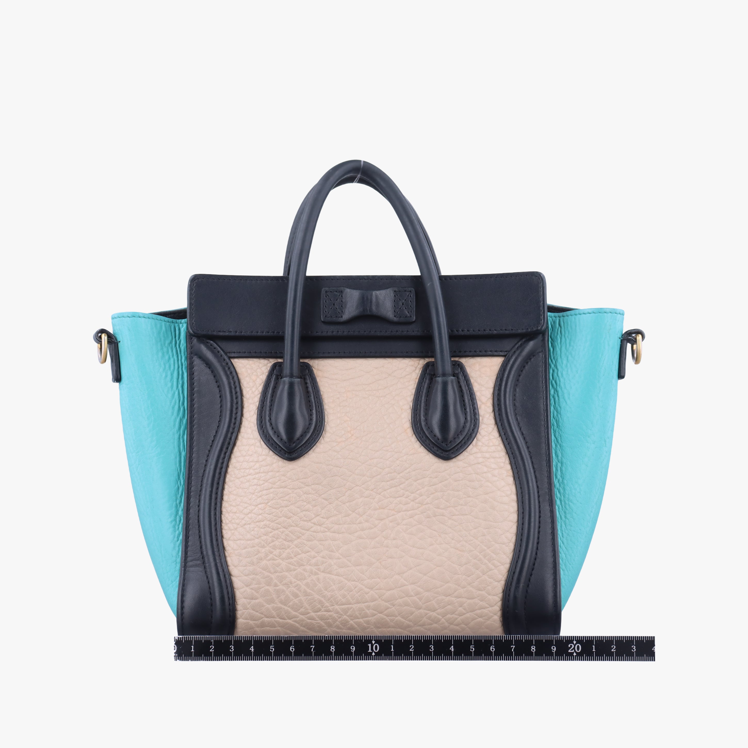 Pre-owned Celine luggage nano shopper Beige×black×blue Leather  shoulderbag | stylenewstar
