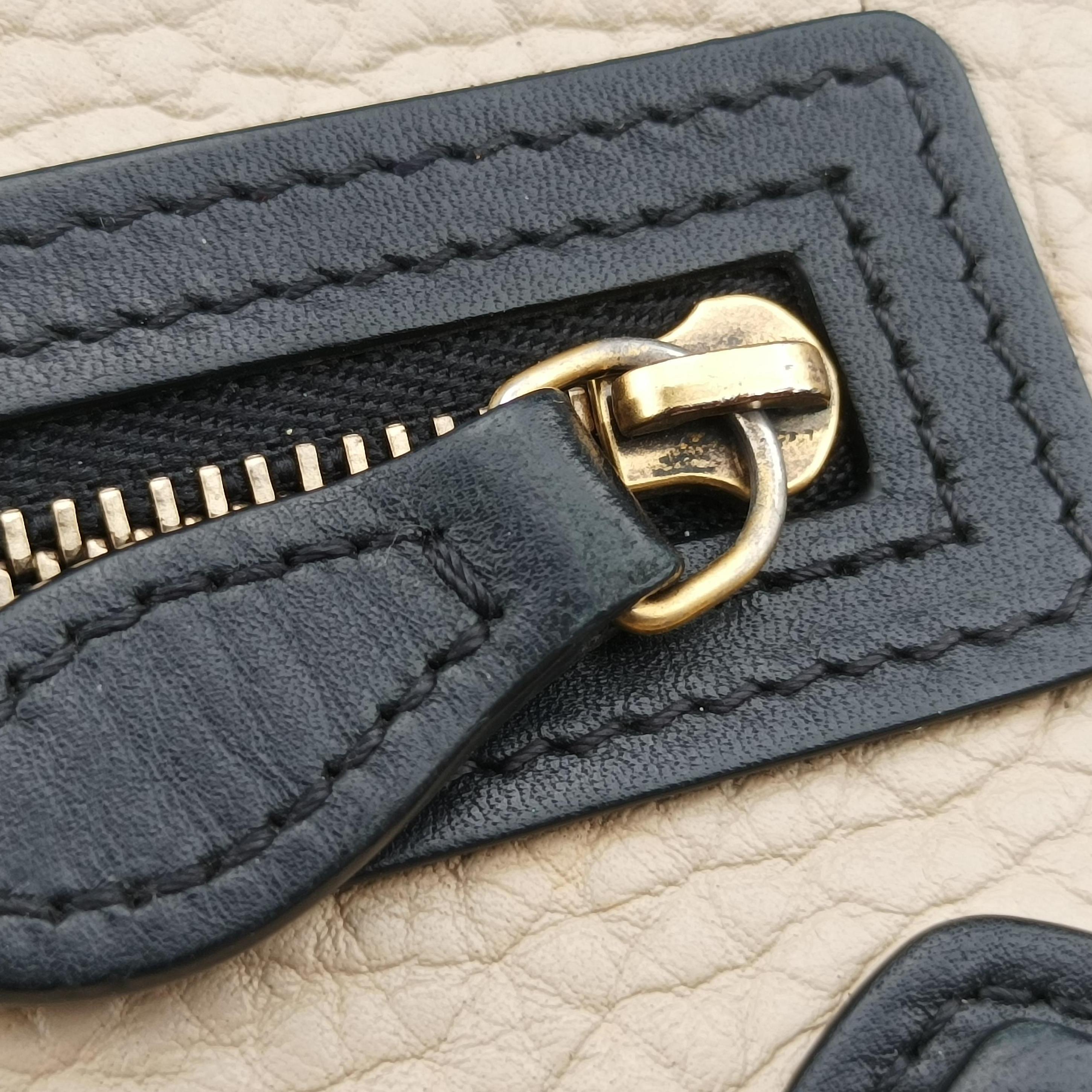 Pre-owned Celine luggage nano shopper Beige×black×blue Leather  shoulderbag | stylenewstar