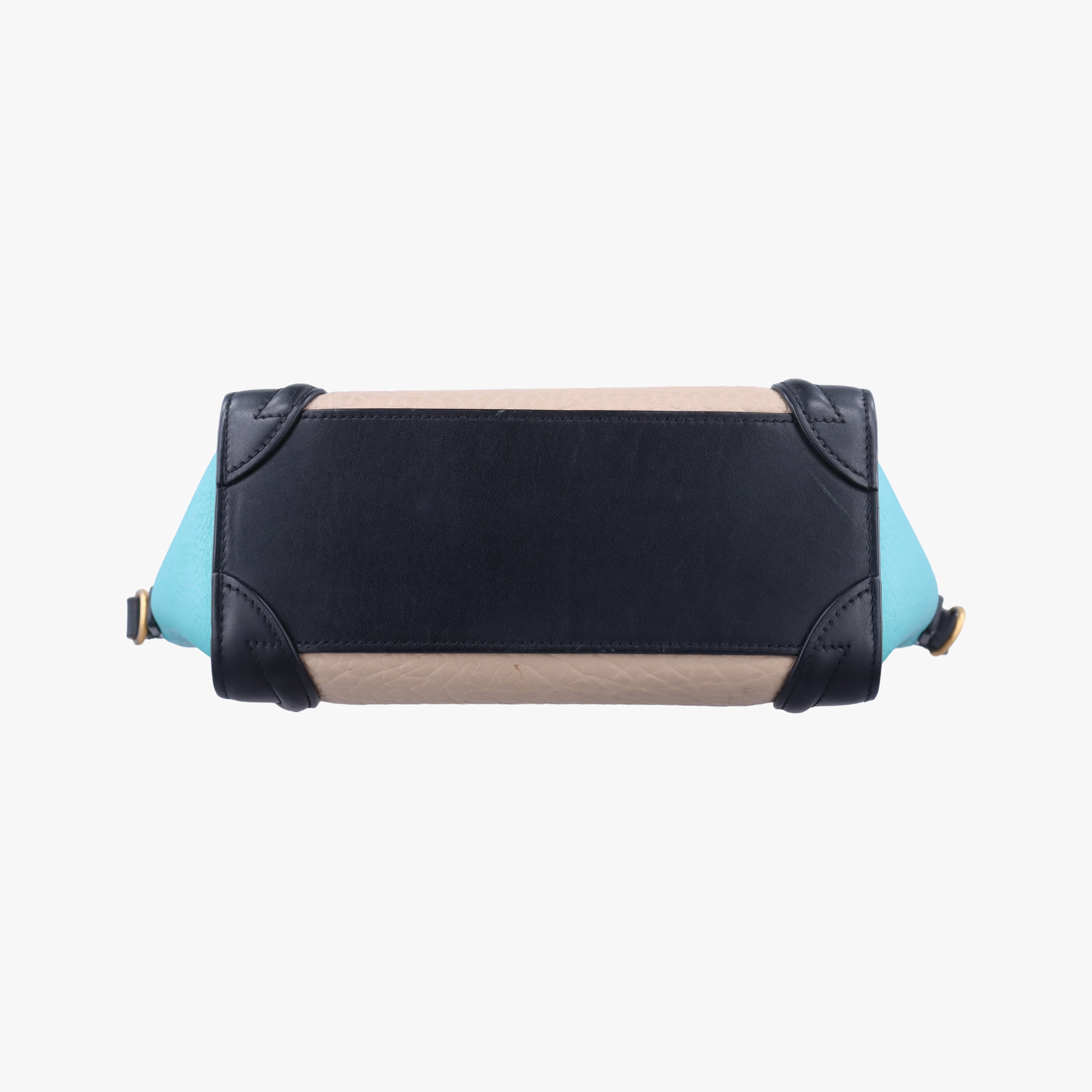 Pre-owned Celine luggage nano shopper Beige×black×blue Leather  shoulderbag | stylenewstar
