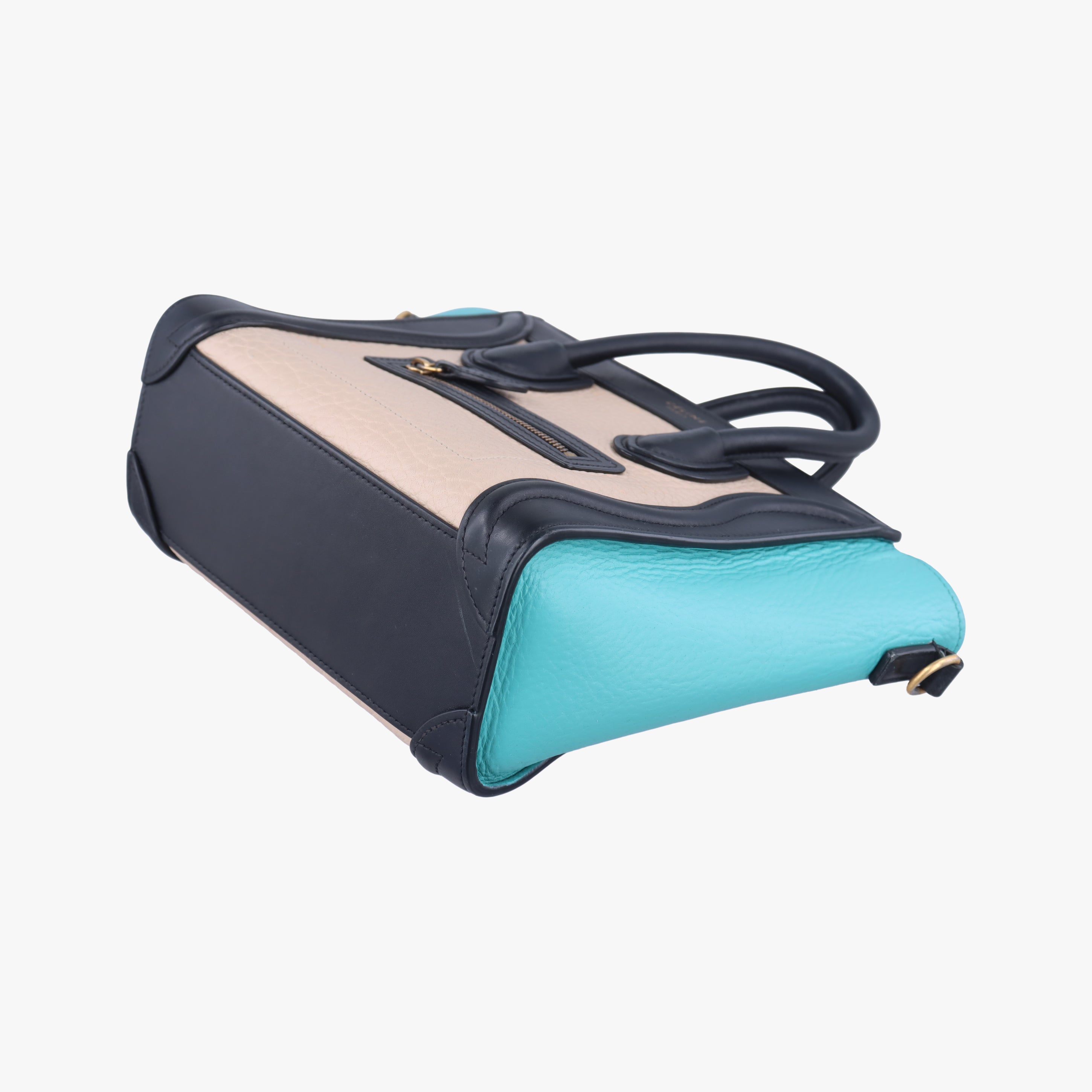 Pre-owned Celine luggage nano shopper Beige×black×blue Leather  shoulderbag | stylenewstar