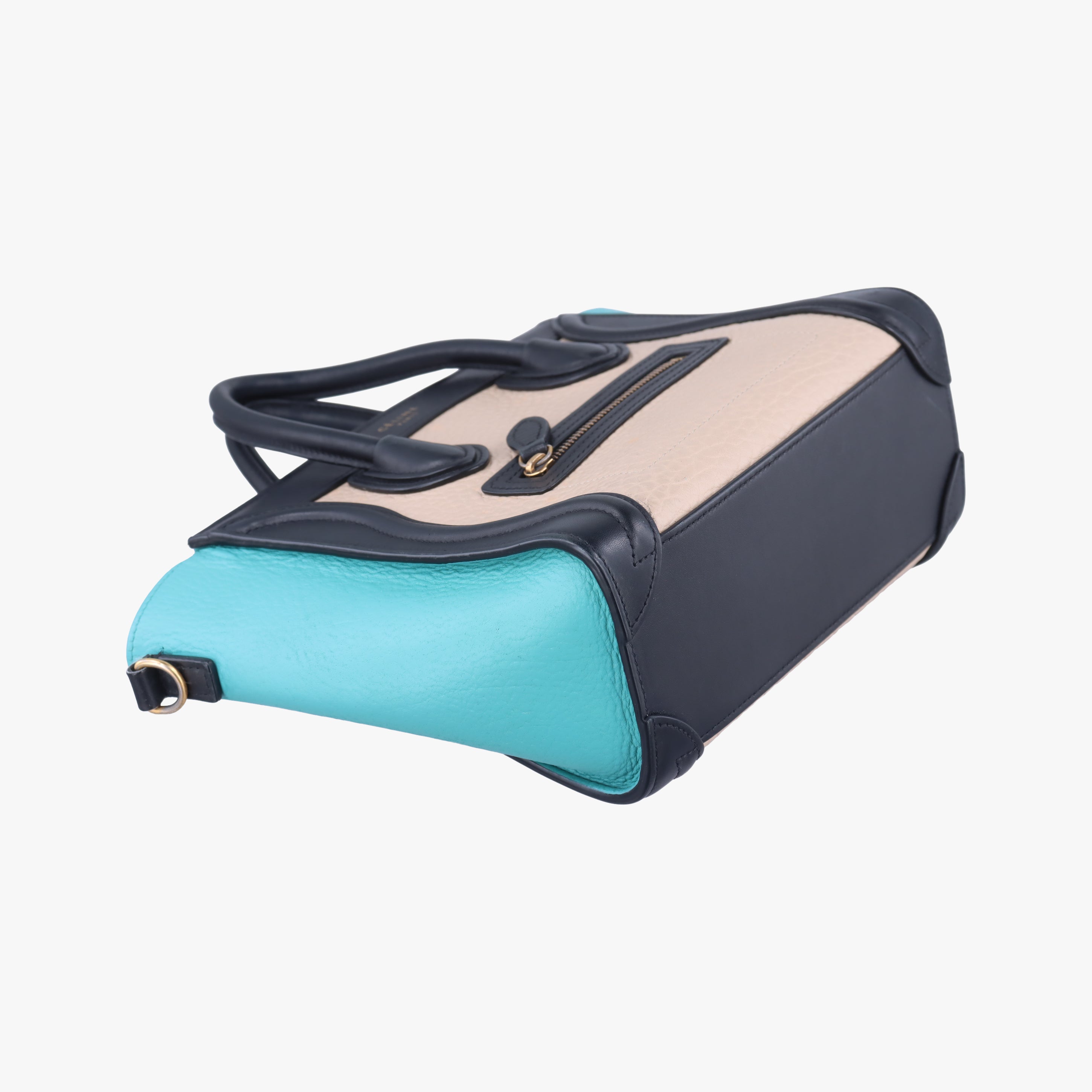 Pre-owned Celine luggage nano shopper Beige×black×blue Leather  shoulderbag | stylenewstar