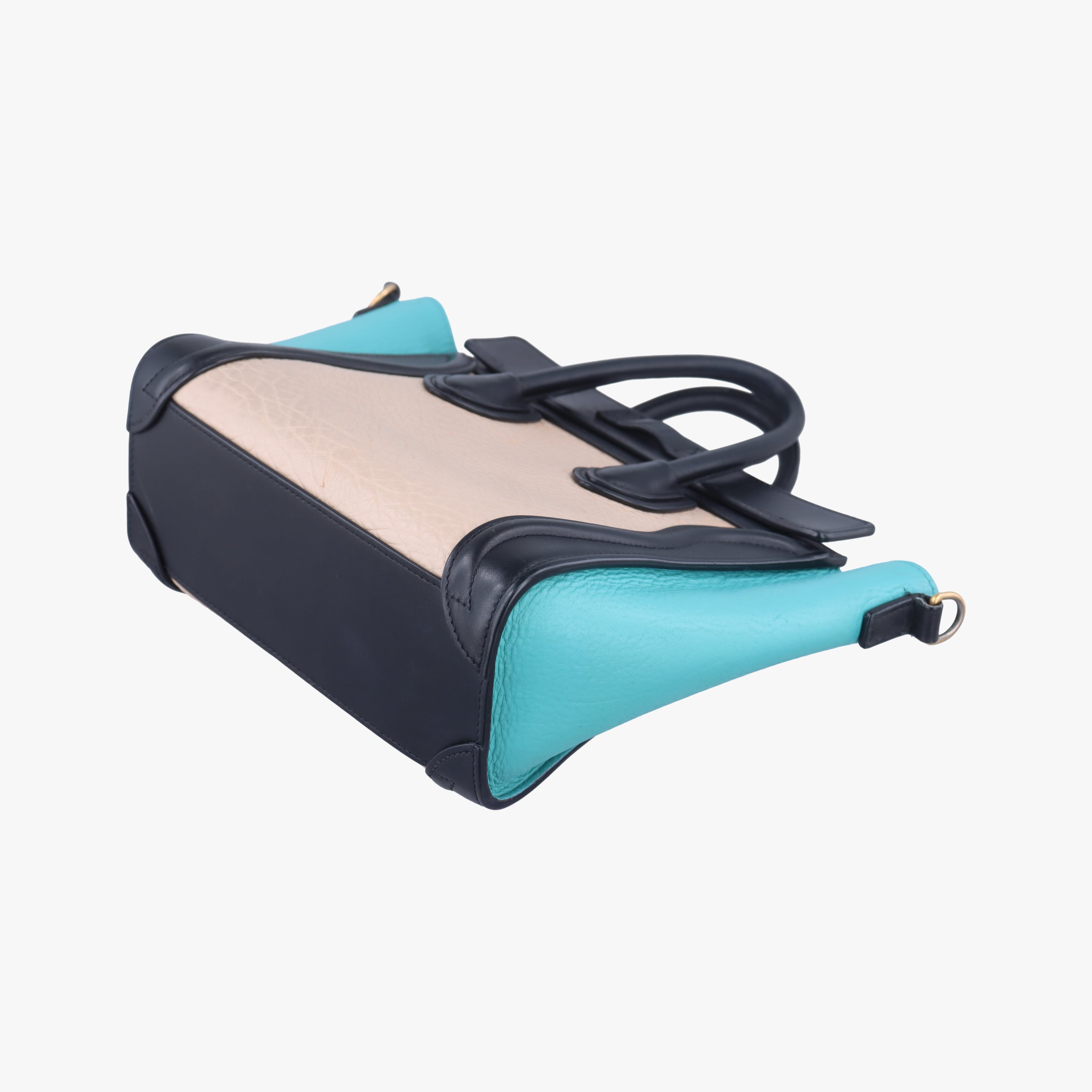 Pre-owned Celine luggage nano shopper Beige×black×blue Leather  shoulderbag | stylenewstar
