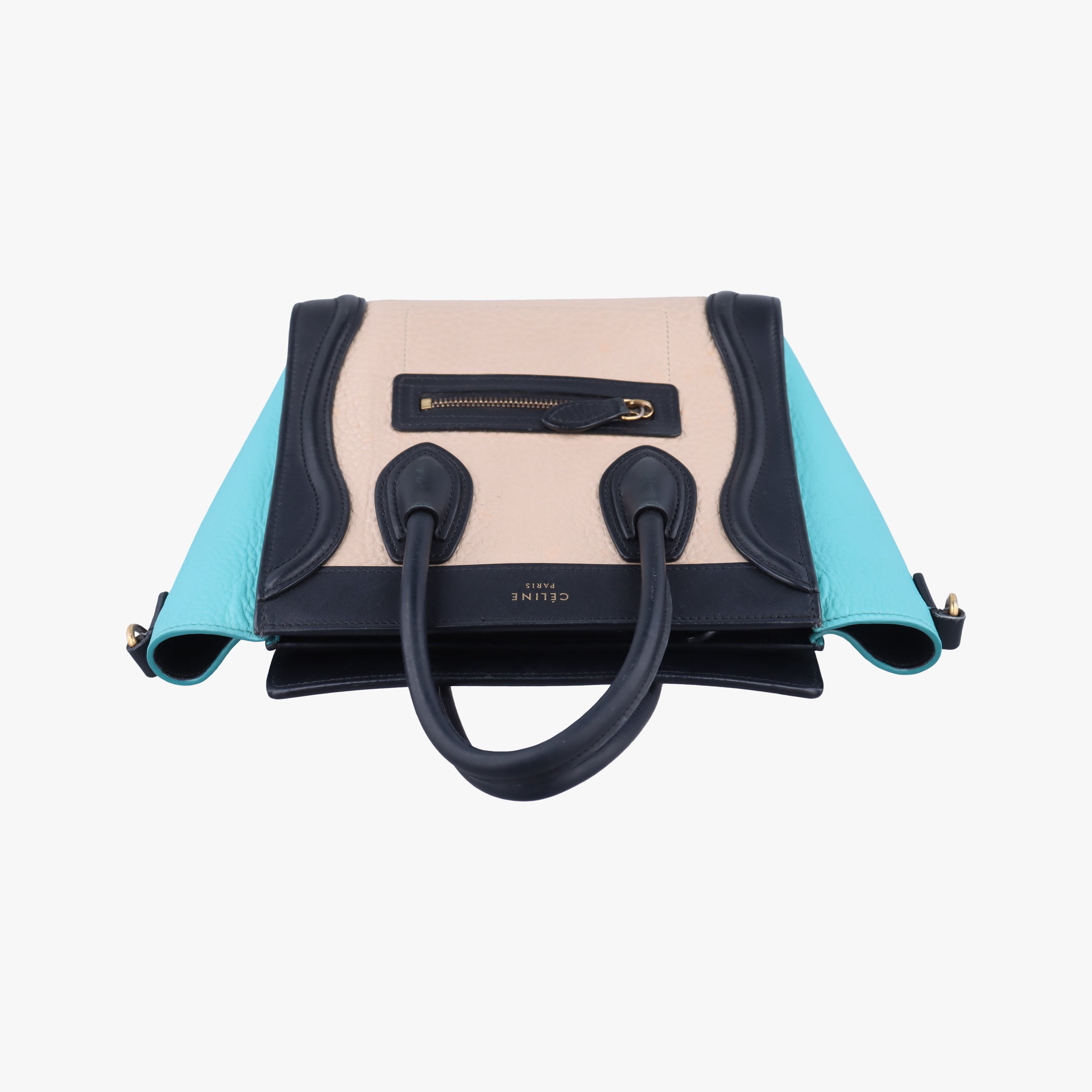 Pre-owned Celine luggage nano shopper Beige×black×blue Leather  shoulderbag | stylenewstar
