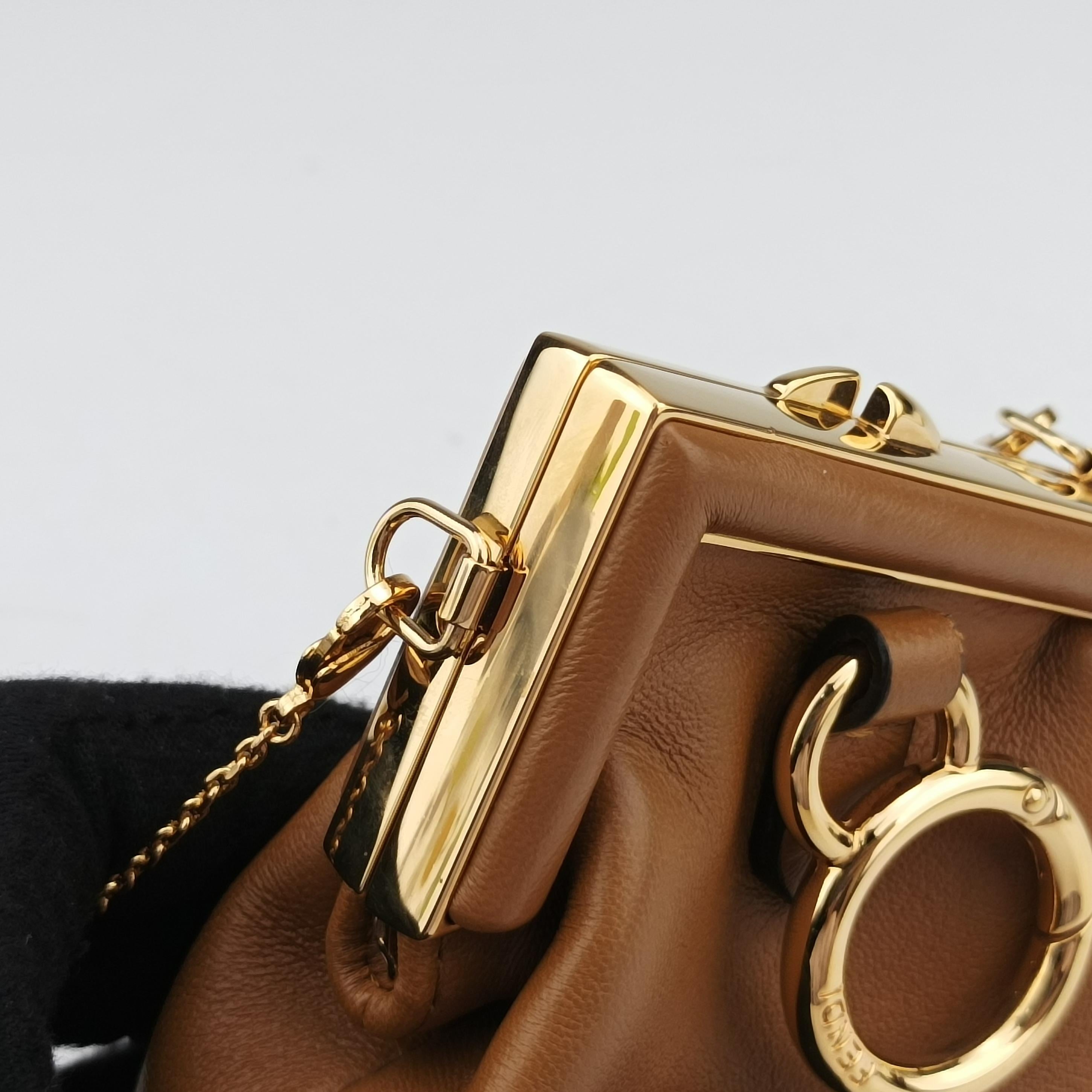 Pre-owned Fendi Nano First Brown Leather 7AS051 shoulderbag | stylenewstar
