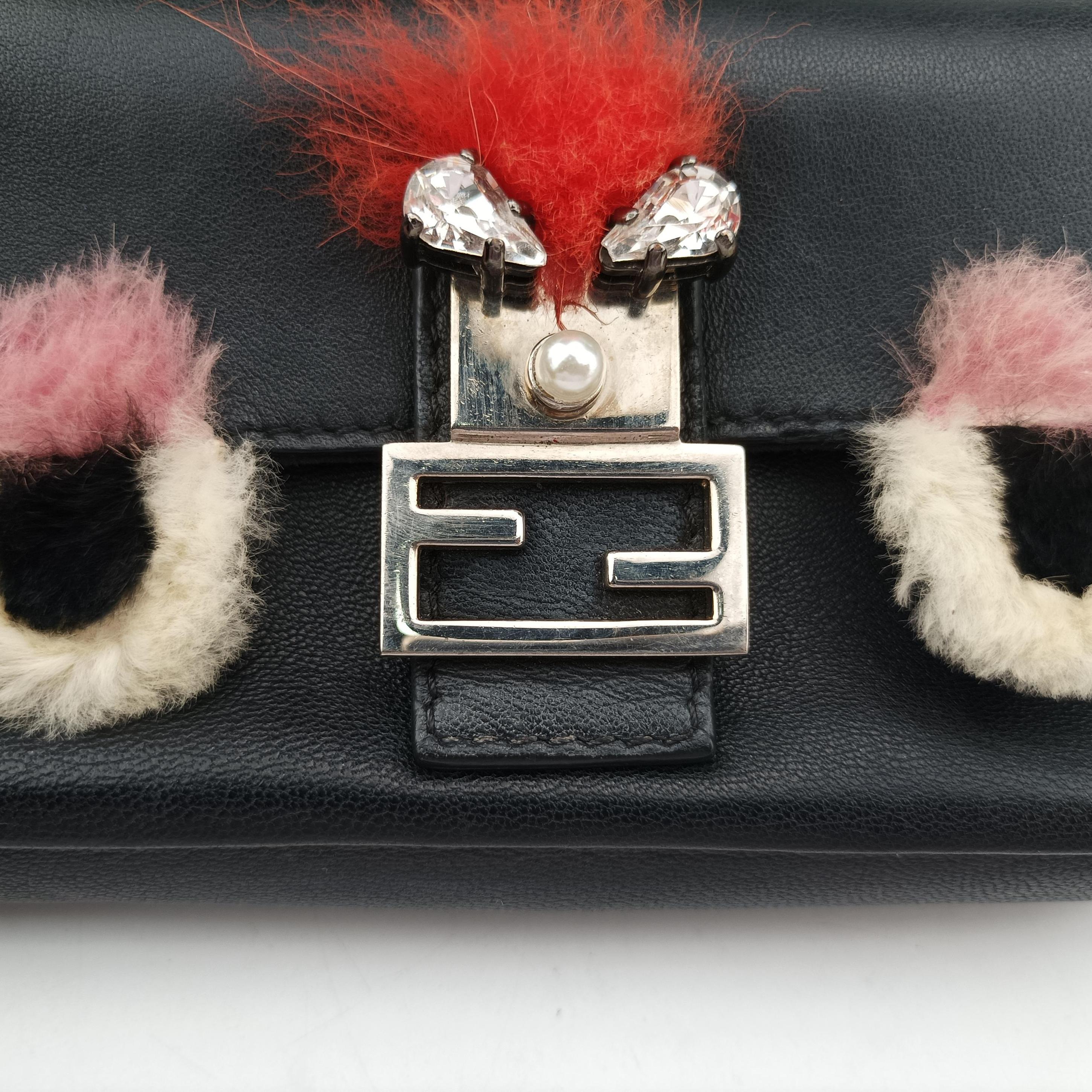 Pre-owned Fendi monster micro Baguette Black lambskin 8M0354 shoulderbag | stylenewstar