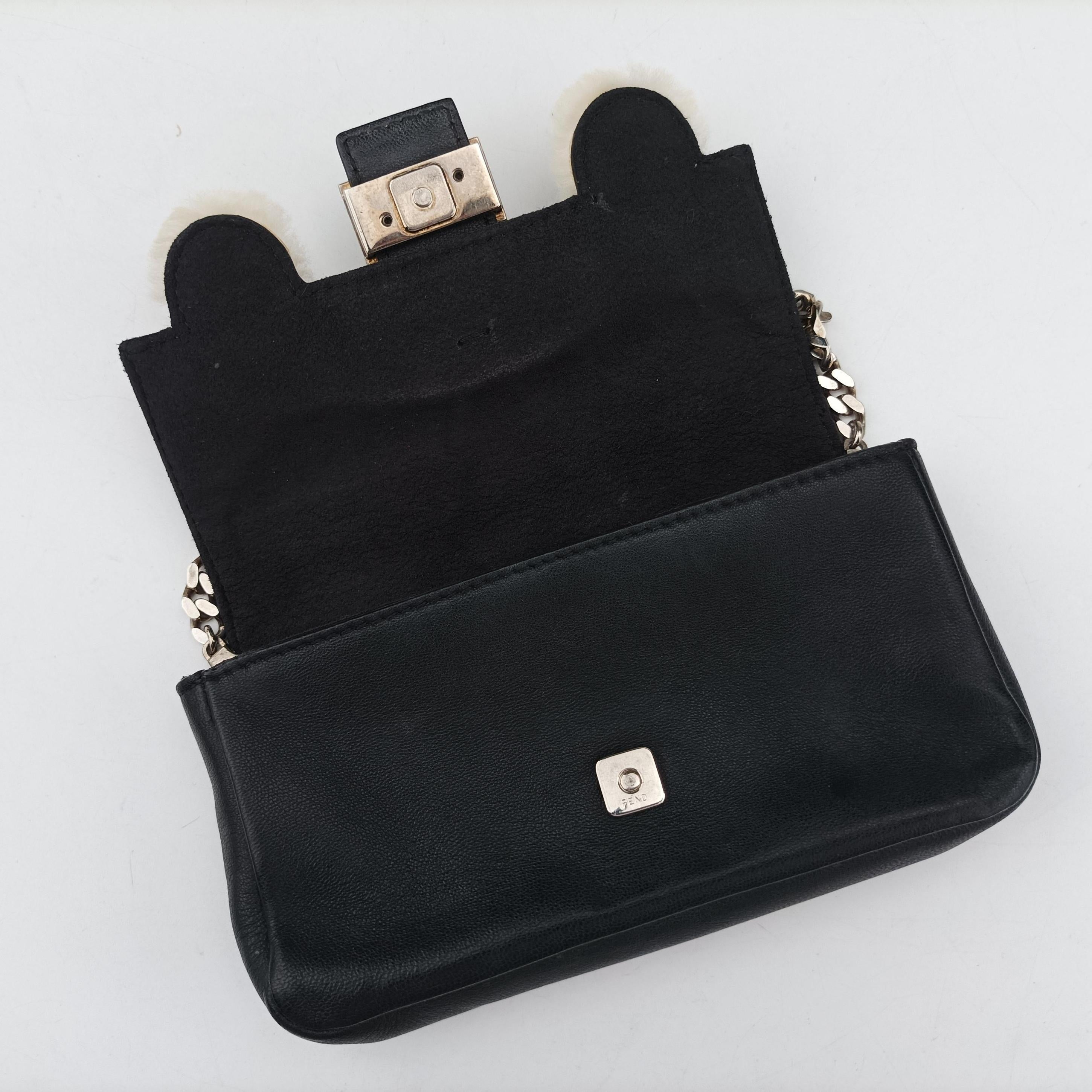 Pre-owned Fendi monster micro Baguette Black lambskin 8M0354 shoulderbag | stylenewstar
