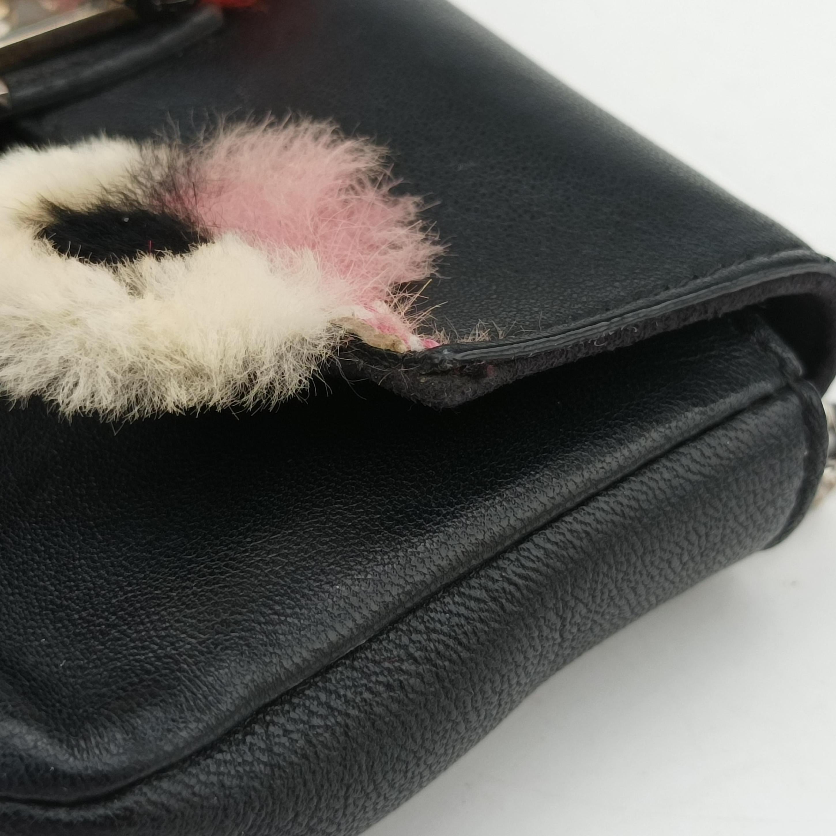 Pre-owned Fendi monster micro Baguette Black lambskin 8M0354 shoulderbag | stylenewstar