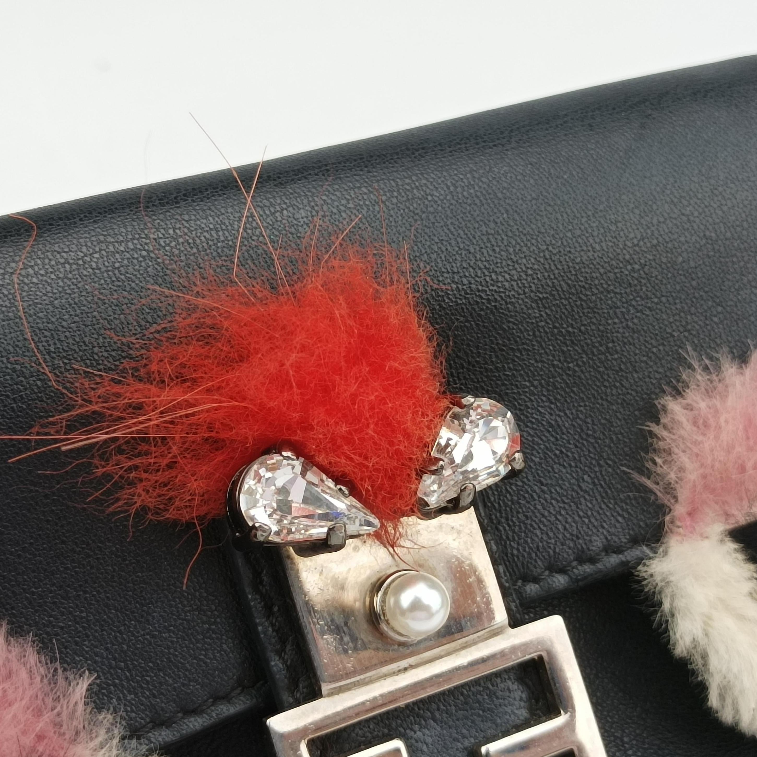 Pre-owned Fendi monster micro Baguette Black lambskin 8M0354 shoulderbag | stylenewstar