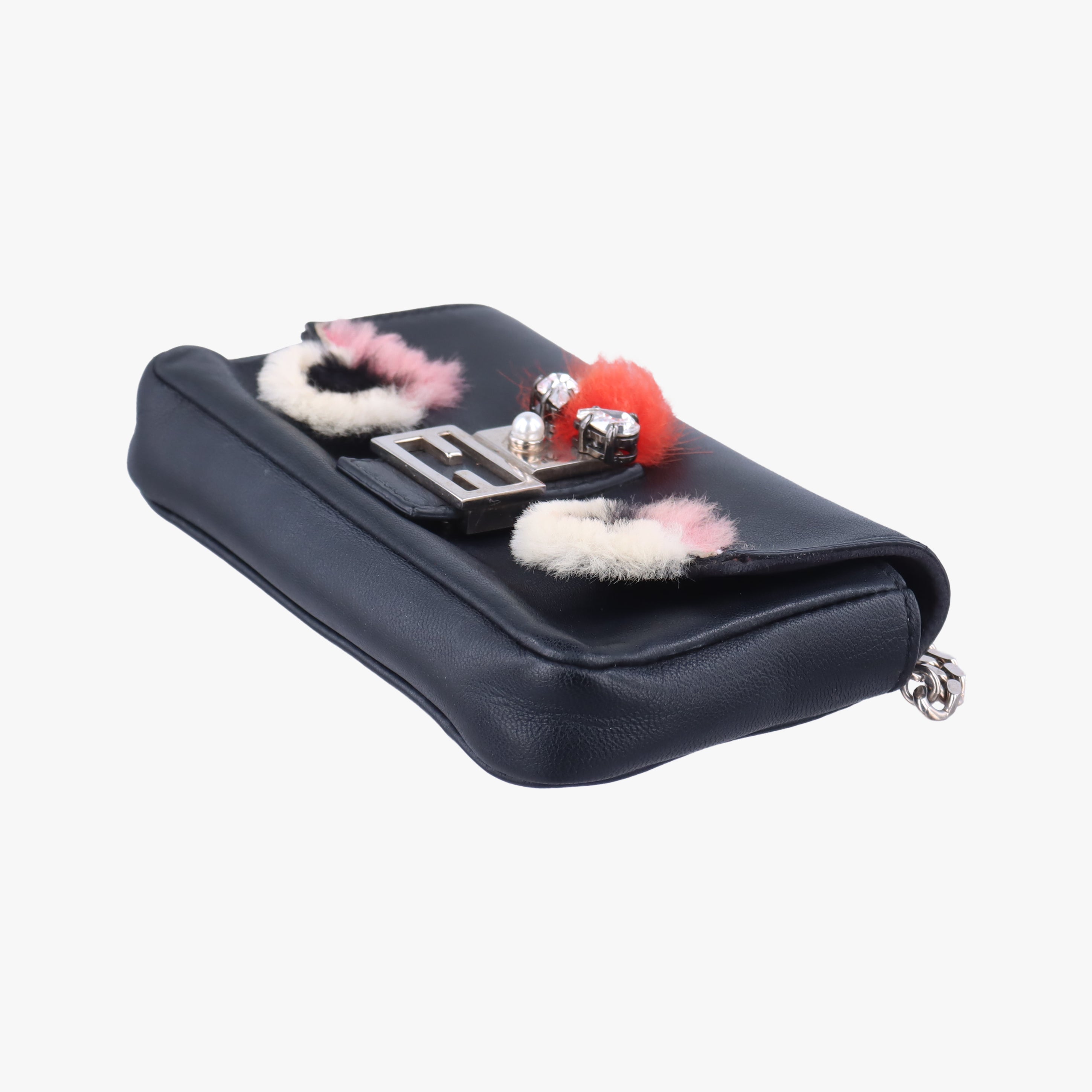 Pre-owned Fendi monster micro Baguette Black lambskin 8M0354 shoulderbag | stylenewstar